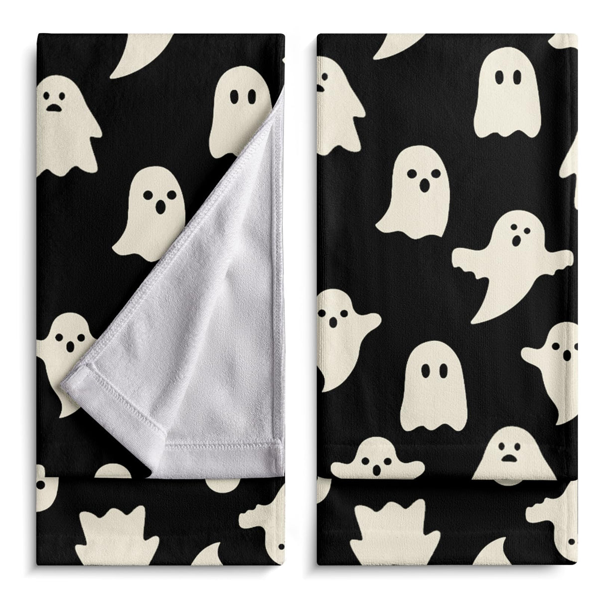Cneztholim Halloween Spooky Bathroom Hand Towels Cute White Black Dish Towel Scary Halloween Kitchen Towels Soft Absorbent Towel Set for Home Farmhouse Gym Decor