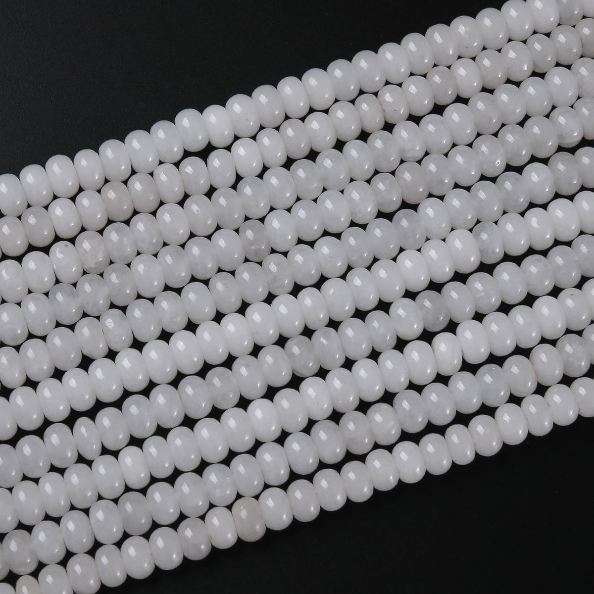 76pcs 5x8mm Natural White Jade Stone Rondelle Spacer Loose Beads Abacus Disk Stone Round Loose Gemstone Beads for Jewelry Making DIY Bracelet Necklace