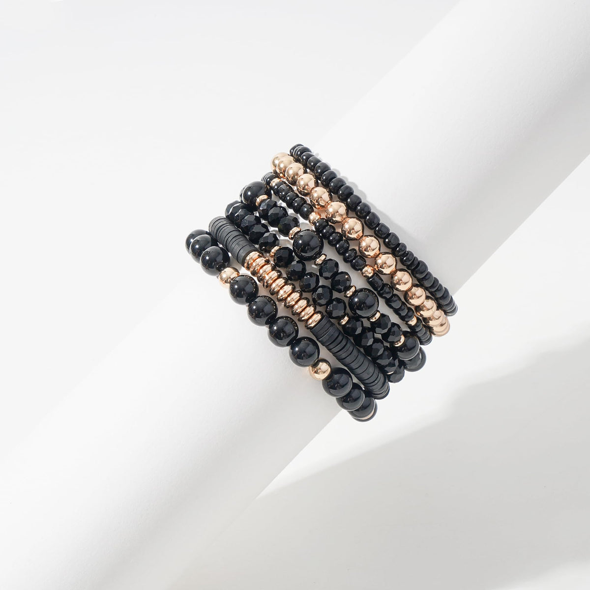 GOOJIDS Surfer Heishi Clay Bead Bracelets for Women Bohemian Stackable Gold Plated Beaded Stretch Bracelets Elastic Layering Friendship Bracelets Set Boho Jewelry