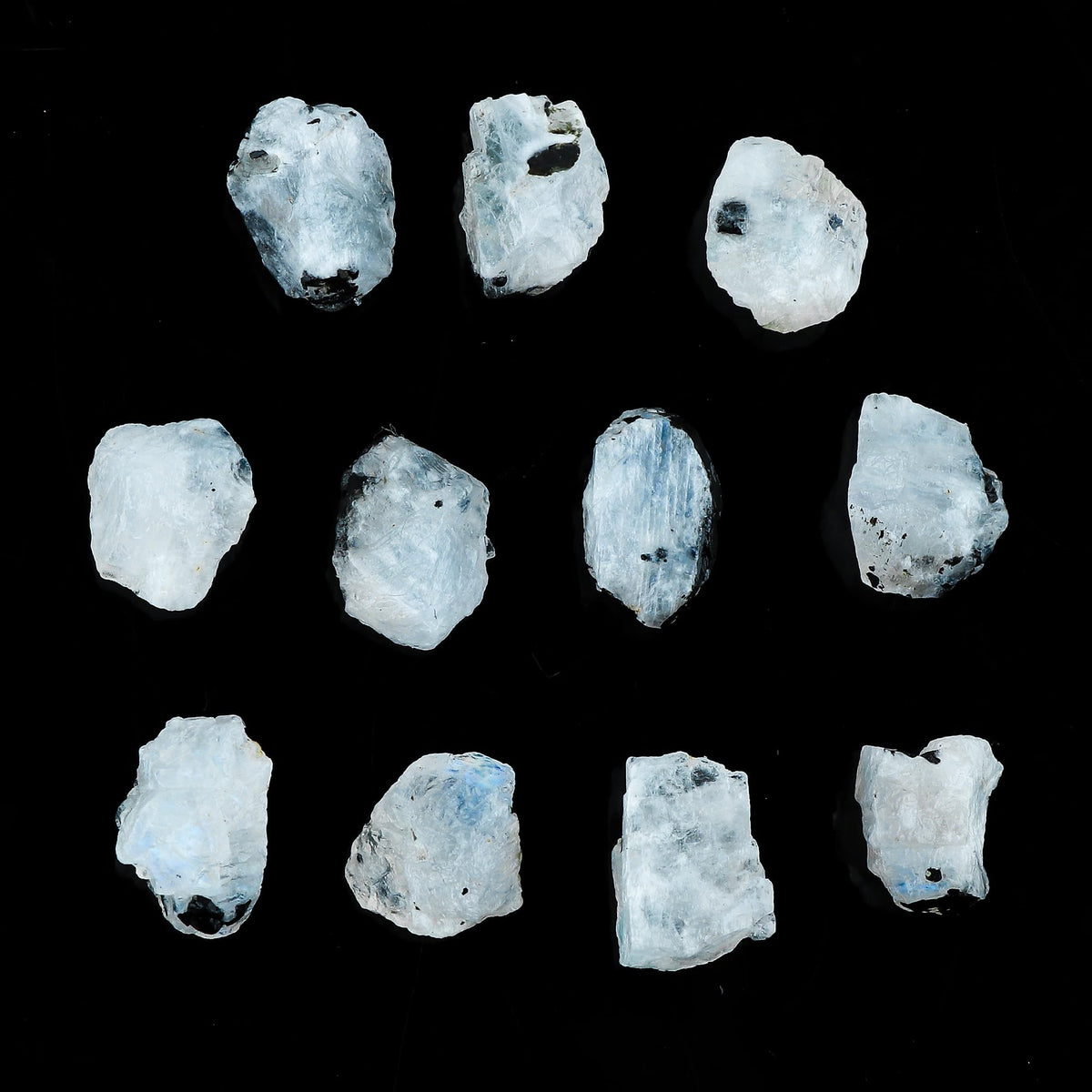 CRYSTALINES (7 to 9pcs) Natural Raw Rainbow Moonstone Gemstone, Assorted Bulk Rough Stones, DIY Jewelry Making, Wholesale Loose Supplies, Healing Crystals, Birthstone, Gem Collection