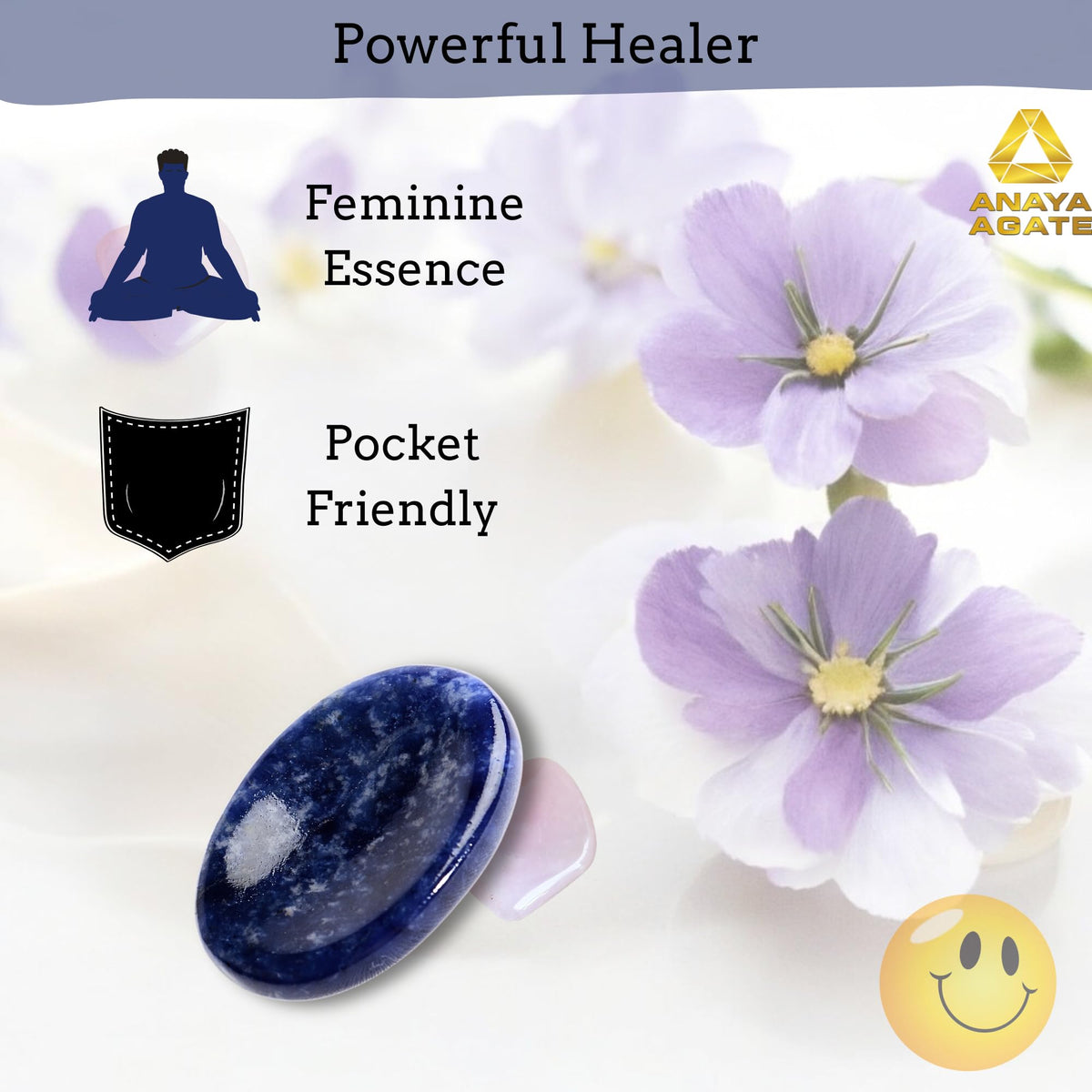 Anaya Agate Sodalite Worry Stones Certified Crystal Thumb Worry Stone for Anguish, Relaxing and Soothing Balance Stones for Meditation, Stress Relief Crystals and Healing Stones for Men, Women