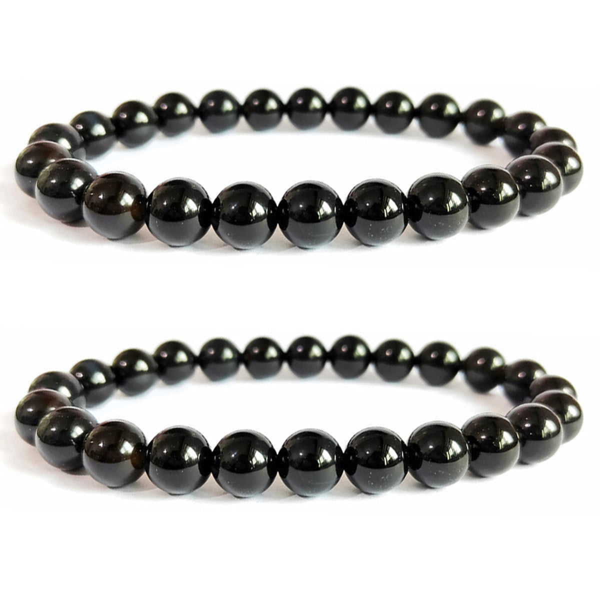 Cryhand Handmade 8mm Beaded Bracelets For Men Protection Bracelet For Women Chakra Feng Shui Stretchy Handmade Lucky Money Stretchy Crystal Bracelets Best Gifts (Black Tourmaline 2PCS)