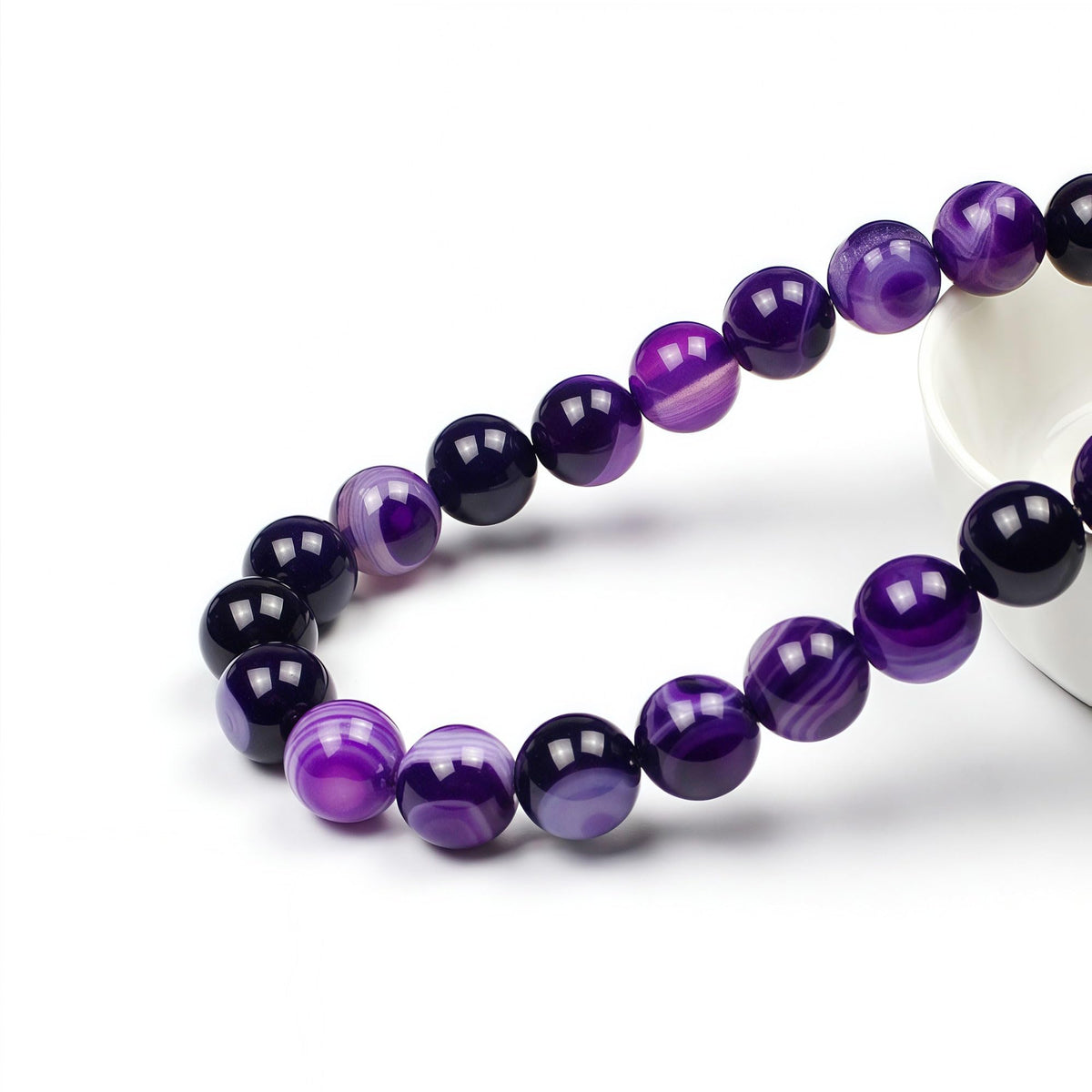 MJDCB Natural Stone Beads Purple Striped Agate Round Loose Beads for Jewelry Making DIY Bracelet Necklace (12mm)