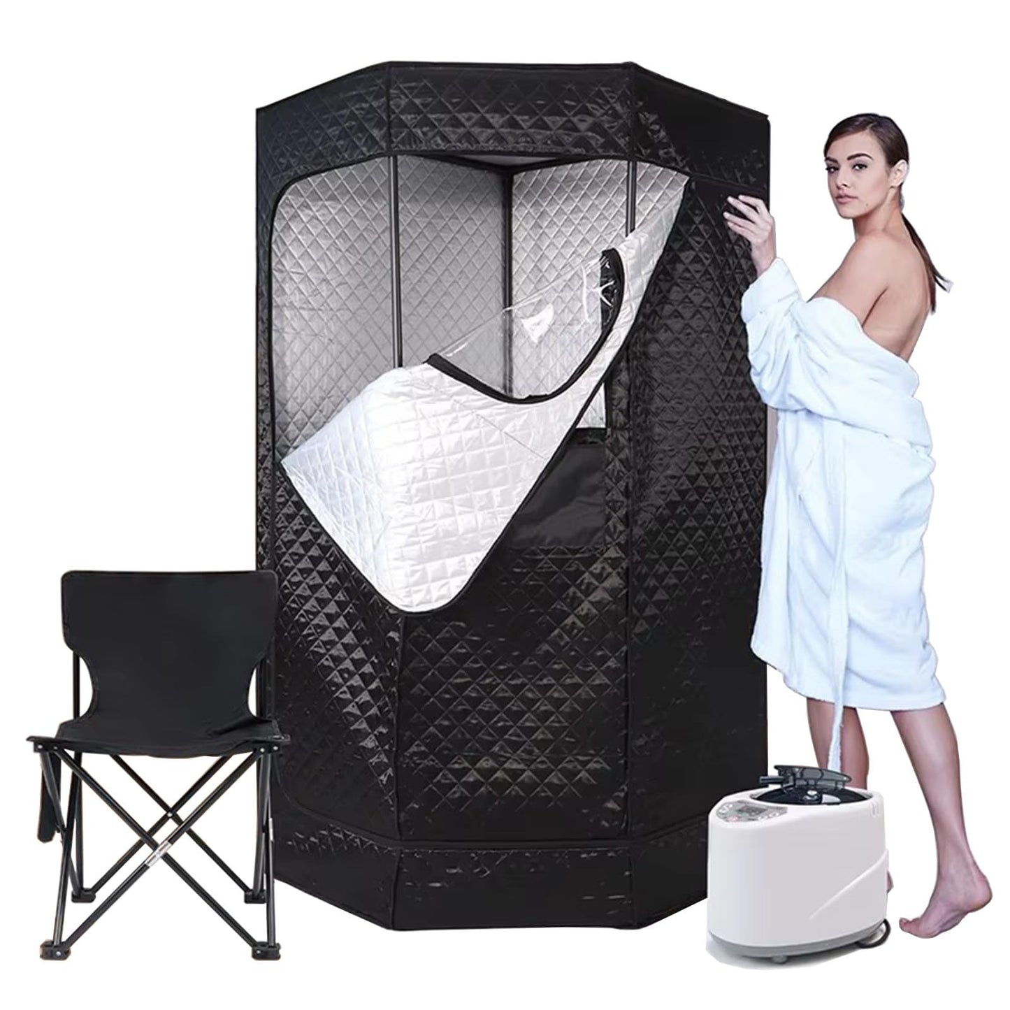Portable Steam Sauna Tent Full Size, Indoor Steam Room for Home Spa Detoxify & Soothing Heated Body Therapy,with 2.6L 1000W Steamer, 9 Temperature Settings, Remote Control, Folding Chair