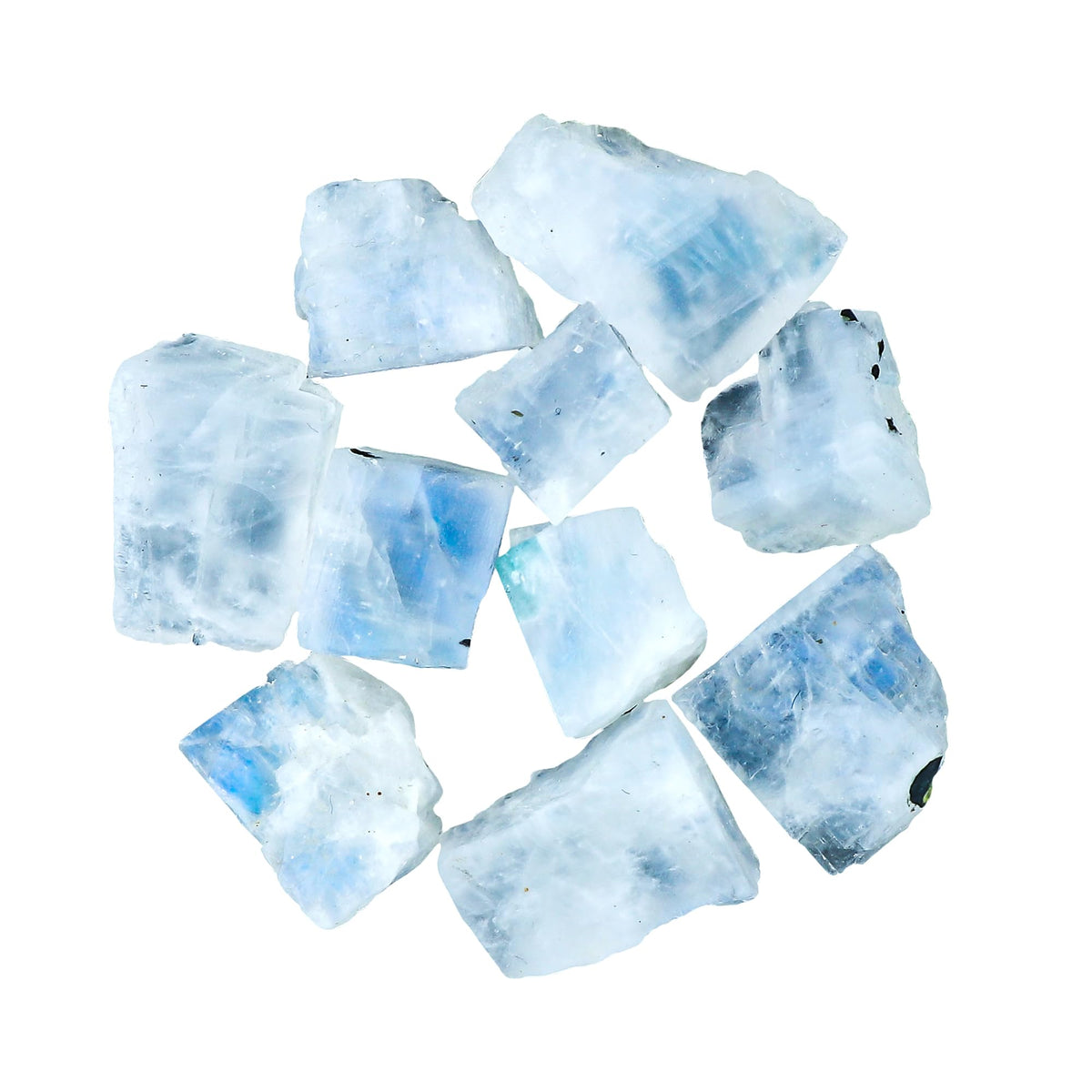 Gemkora 10pcs Natural Rainbow Moonstone Rough Gemstone, Raw Crystals, Moonstone Rock, Jewelry Making Supplies, Chakra Healing Crafts & DIY Stone (12-18 mm)