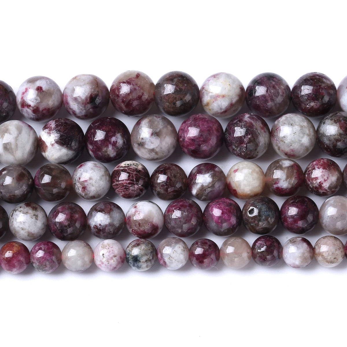 Plum Bossom Tourmaline 38pcs Natural 10mm Round Loose Spacers Energy Healing Power Stone Beads for Jewelry Making DIY Bracelet Necklace 15" (Plum Bossom Tourmaline, 10mm)