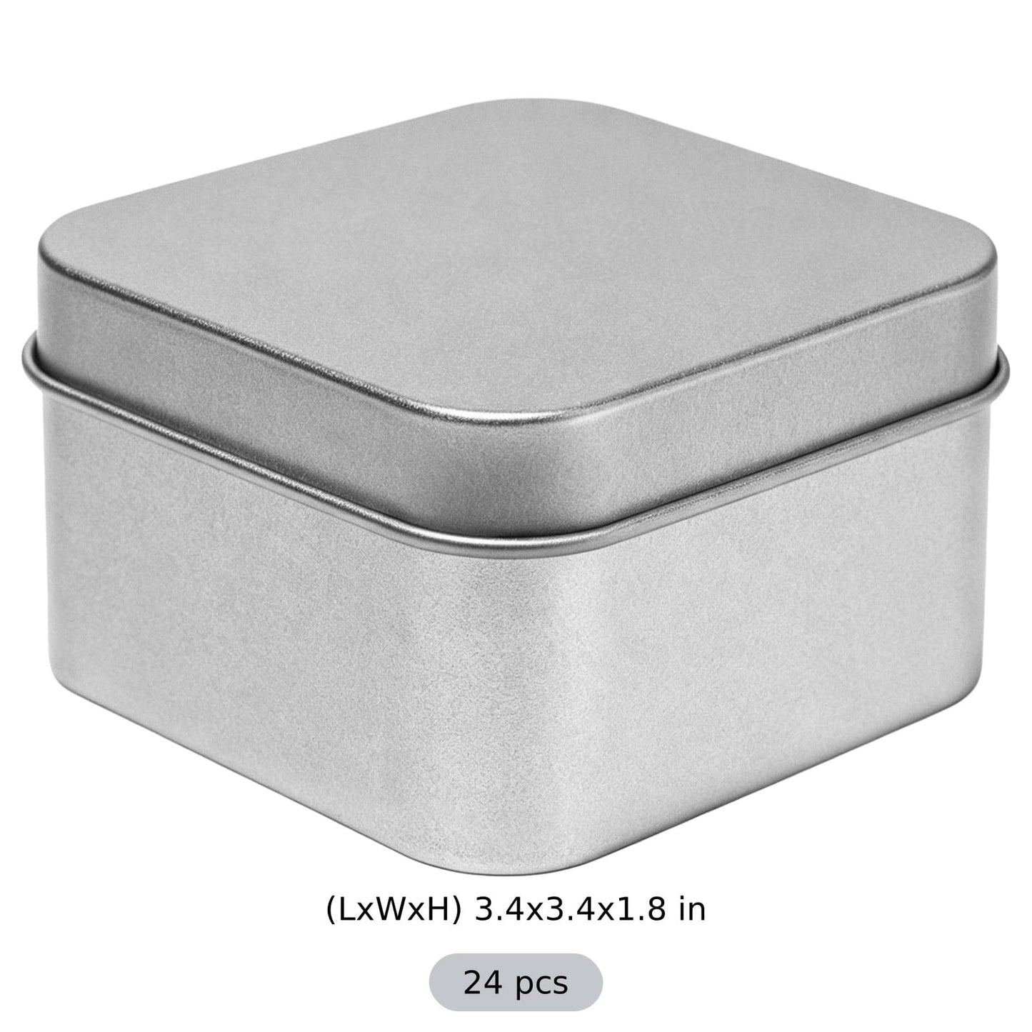 TIMCORR 24Pcs Small Metal Tin Boxes with Lids,3.4 x 3.4 x 1.8 in Square Metal Box Storage Containers,Empty Gold Tin Boxes for Candy, Tea, Gift,Party Favors,DIY Crafts(Silvery)