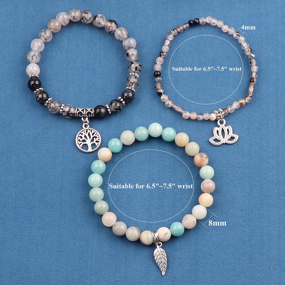UEUC Tree of Life Yoga Healing Stone Bracelets,Multilayer Lotus Chakra Stone Reiki Bracelet Sets,Anxiety Crystal Natural Stone,for Women Stress Relief(#151)