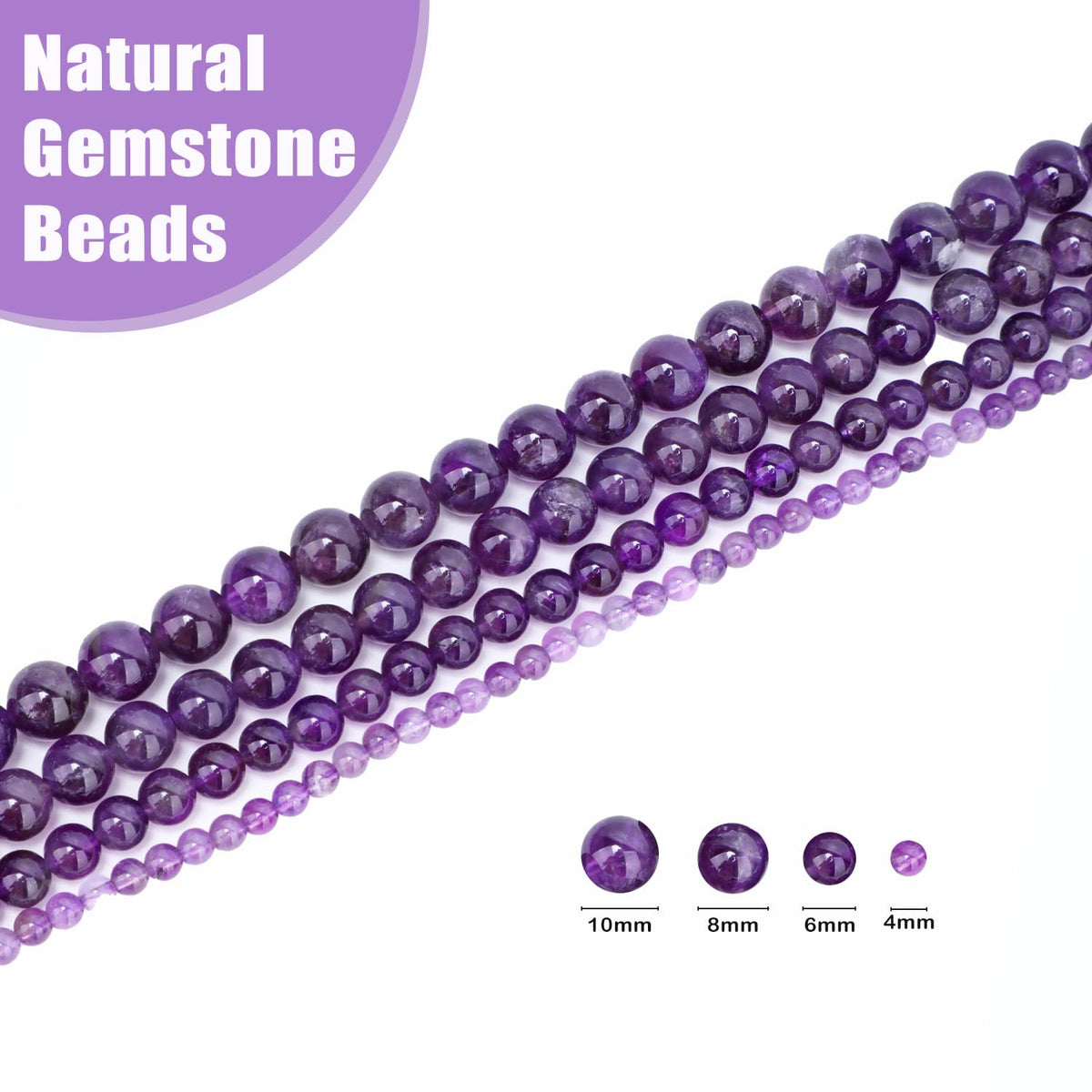 CMBYN Natural Stone Beads Round Genuine Real Stone Beading Strand Loose Gemstones DIY Smooth Bead for Bracelet Necklace Earrings Jewelry Making (Amethyst, 6mm 60 Pieces)