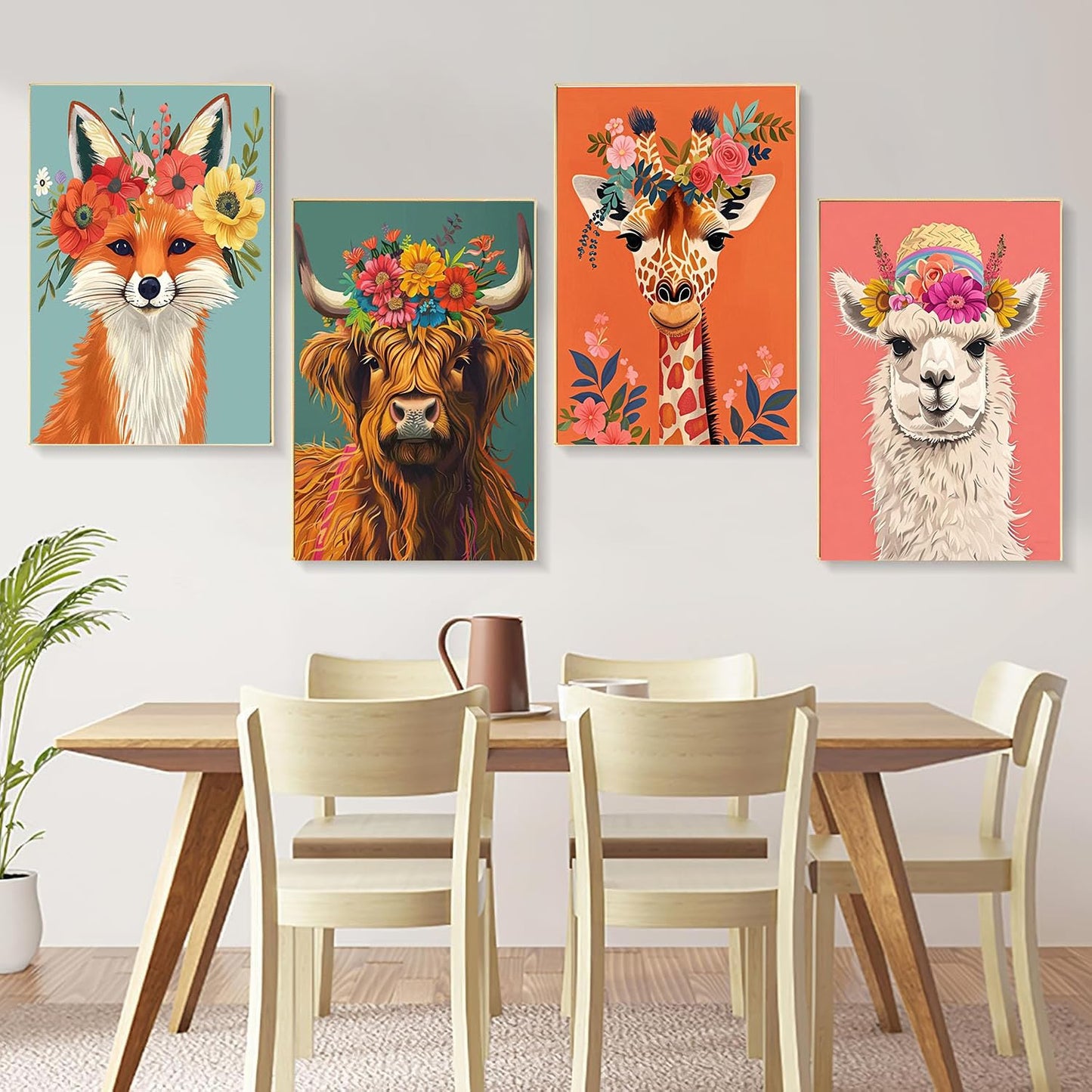 bleihum 4 Pack Paint by Numbers kit for Adults with Frame and Wooden Easel, Animals Paint by Number Canvas, Easy Paint by Numbers Kit for Adults Beginner Home Wall Decor Gift (8x12 inch)
