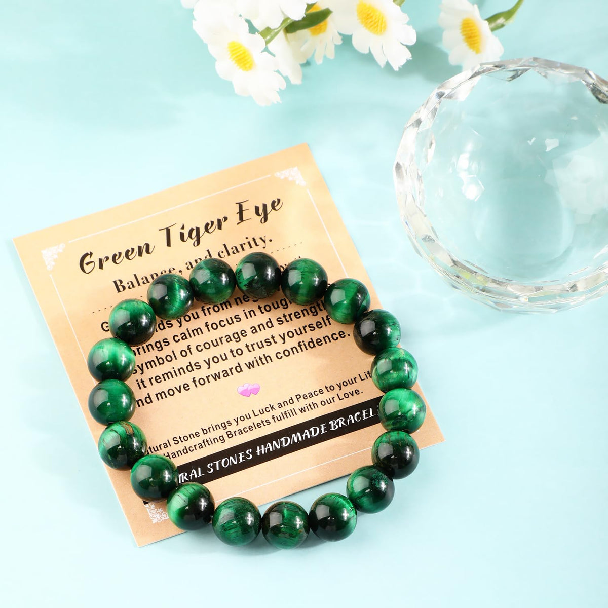 AD Beads 6mm Handmade Green Tiger Eye Elastic Bracelet – Natural Gemstone for Balance, and Clarity – Meditation, Yoga, Healing and Energy Gift for Men Women