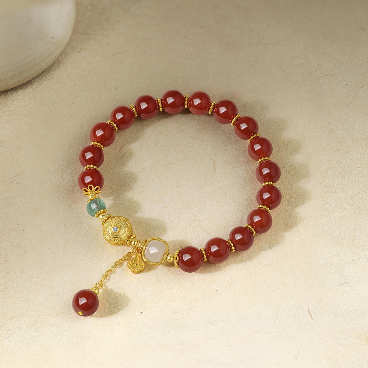 ZHOU LIU FU Sterling Silver Bracelets Silver Red Agate Elephant Pendant Beaded Stretch Bracelet Blessing Silver FengShui Ball Charm Jewelry for Women Her Anniversary Birthday 6.7"/17CM J1916278