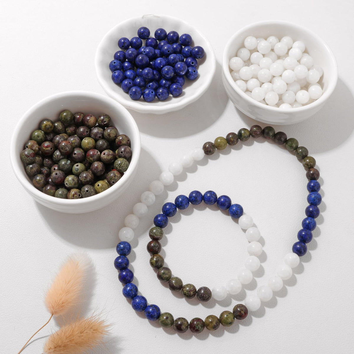 Risyfjew 50PCS 8mm Natural Dragon Bloodstone Beads Gemstone Round Loose Beads for Jewelry Making Chakra Crystal Stone Beads for Bracelets Necklace Earrings Making Supplies (50pcs/Strand)