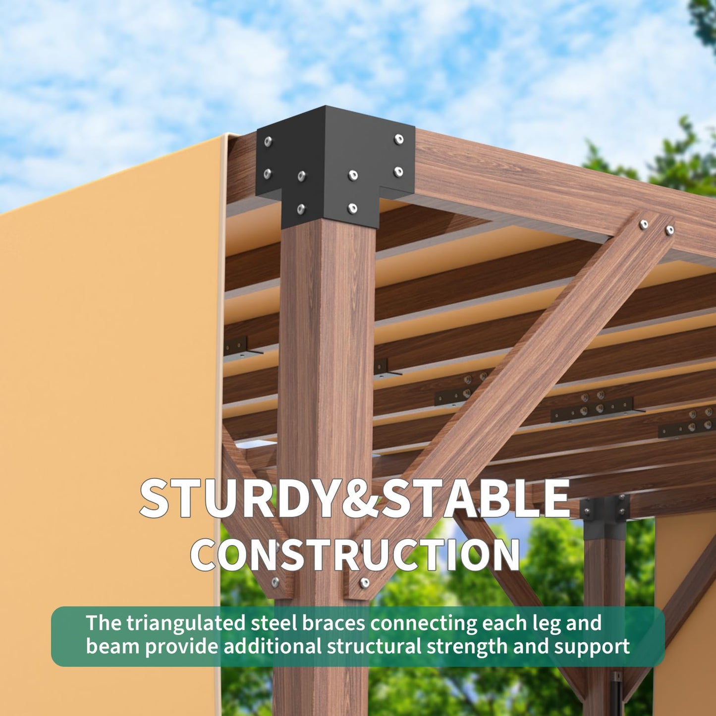 Garvee 12' x 14' Cedar Wood Pergola with Retractable Canopy, Outdoor Patio Shade Structure with Dual-Layer Oxford Fabric, for Backyard, Deck, Garden