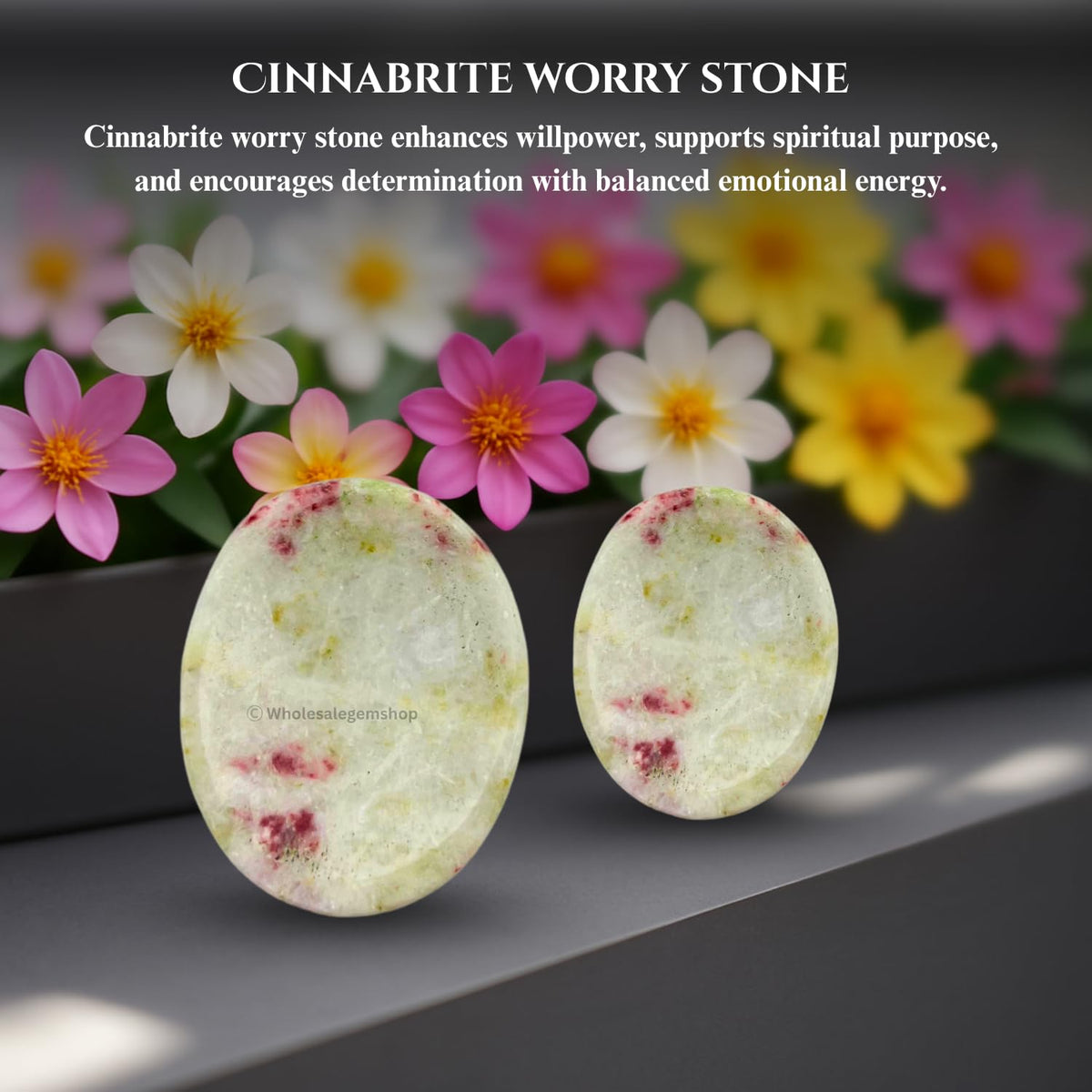 GEMSCITE Cinnabarite Thumb Worry Stones Metaphysical Gemstone Crystal Healing Reiki Men Women Gift FENG Shui Positive Energy Love Wellness Palm Stones Wicca Powerful