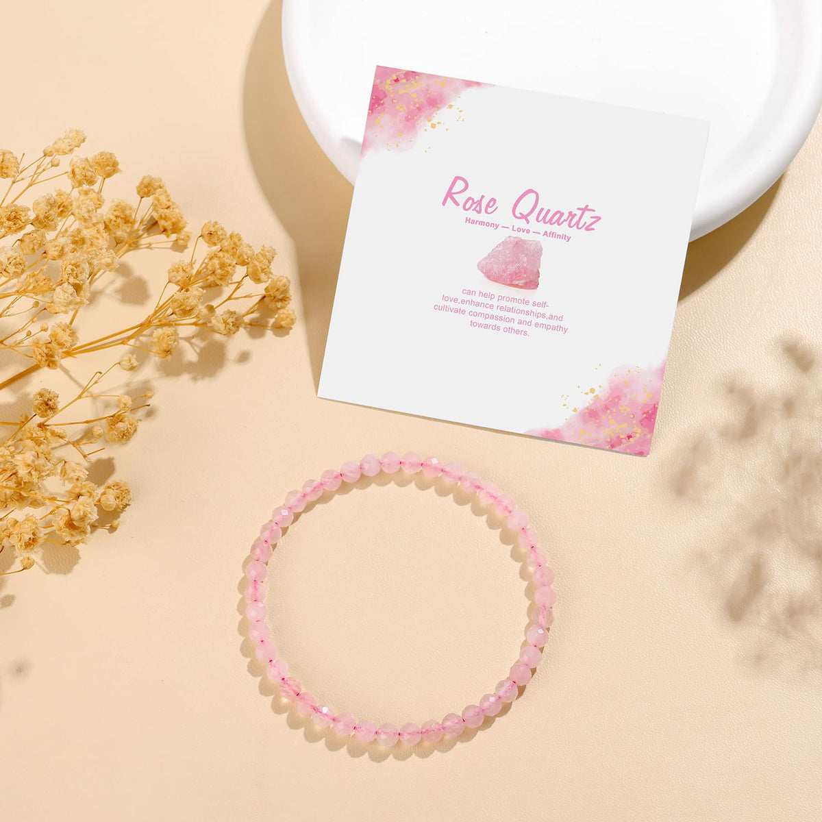 GolbalJew Natural Gemstone Beads Bracelets Healing Crystal Stone Beaded Bracelet for Women Men Handmade Spiritual Jewelry Gifts, 4mm Rose Quartz Faceted Round Beads