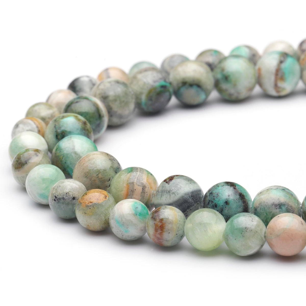 Youngbling Natural Gemstone Beads for Jewelry Making,8mm Green Stripe Stone Polished Round Smooth Stone,Genuine Real Stone Red Beads for Bracelet Necklace 15 Inch(Green Stripe Stone,8mm)