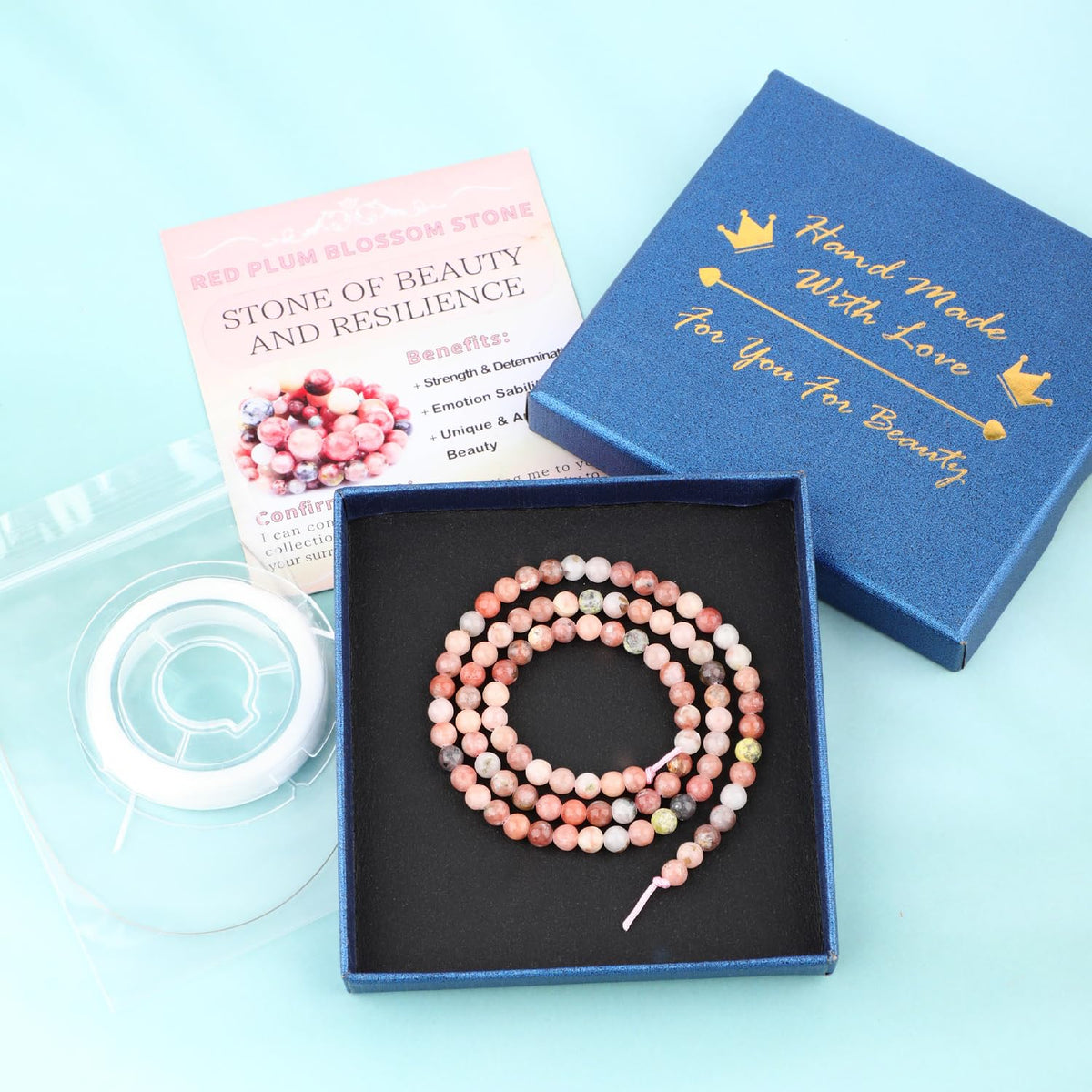 CMBYN Natural Stone Beads Round Genuine Real Stone Beading Strand Loose Gemstones DIY Smooth Bead for Bracelet Necklace Earrings Jewelry Making (Red Plum Blossom Stone, 4mm 90 Pieces)