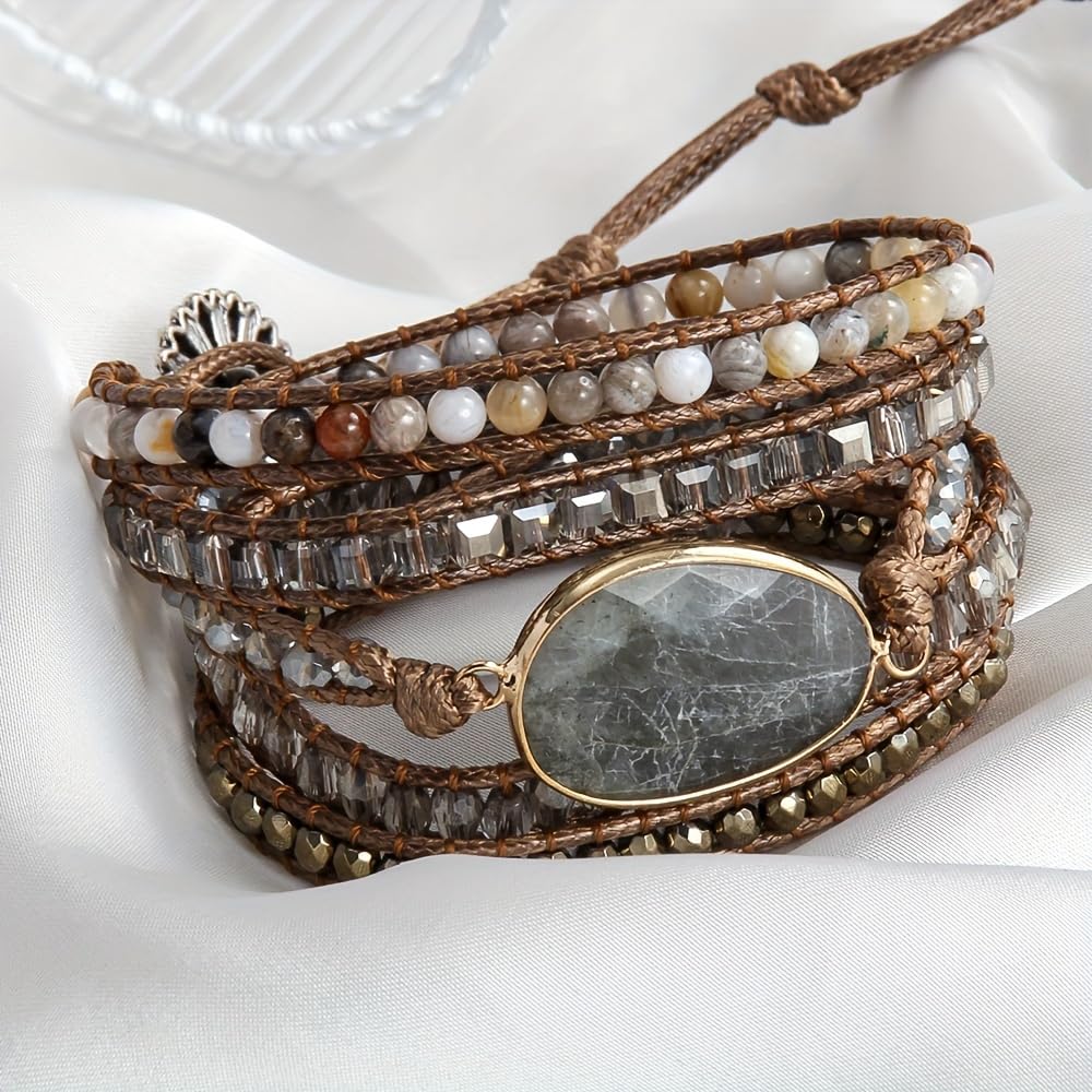 ZOSOJONA Women Wrap Bracelet Boho Natural Jasper Crystal Stone Beads Strand Bracelets