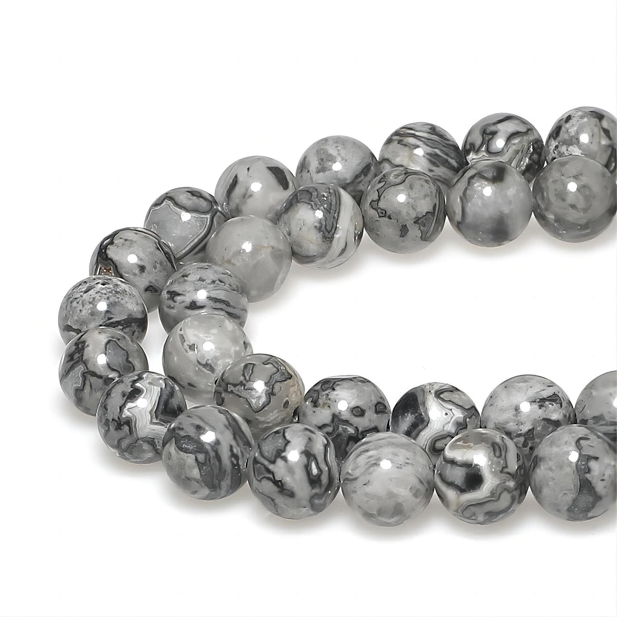 MJDCB AAA Natural Map Stone Beads Gray Picasso Stone Beads for DIY Bracelet Making 15" (8mm)