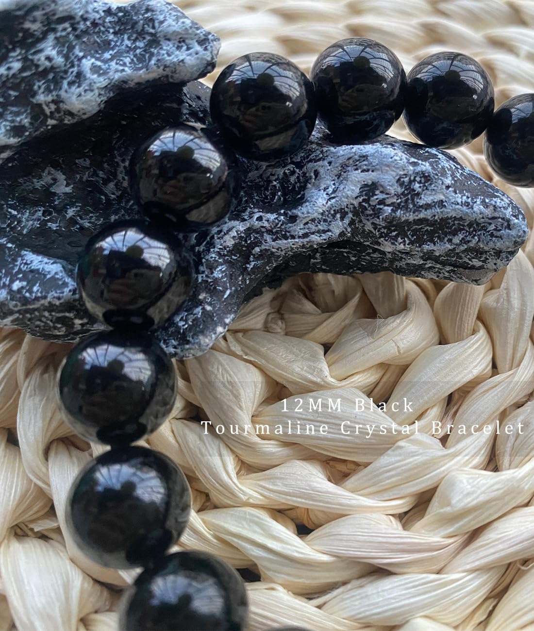 12MM Black Tourmaline Crystal Bracelet, 3A Grade Real Gemstones Stretch Bracelet, Come with Extra Beads & Beaded Tools Kit, Fit 8" Wrist Size, Perfect choice for Friends | Familys
