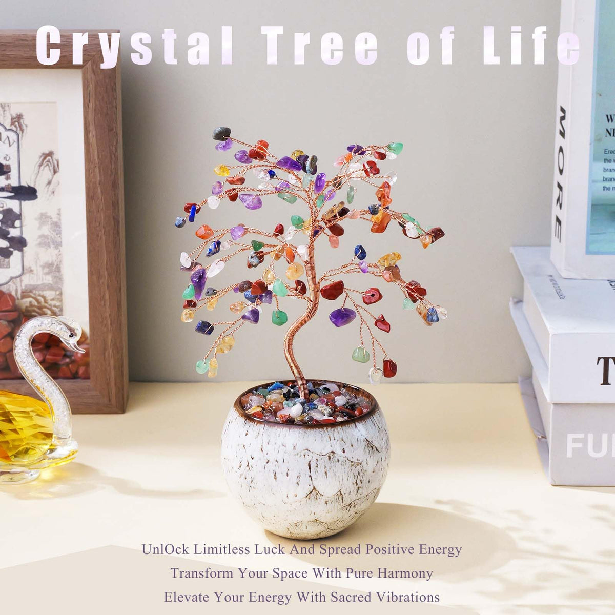 Runyangshi Chakra Crystal Tree of Life - 8" Large Natural Healing Crystal Tree, Bringing Money, Good Luck, Positive Energy for Home Decor, Feng Shui Gifts, Office Desk Ornament
