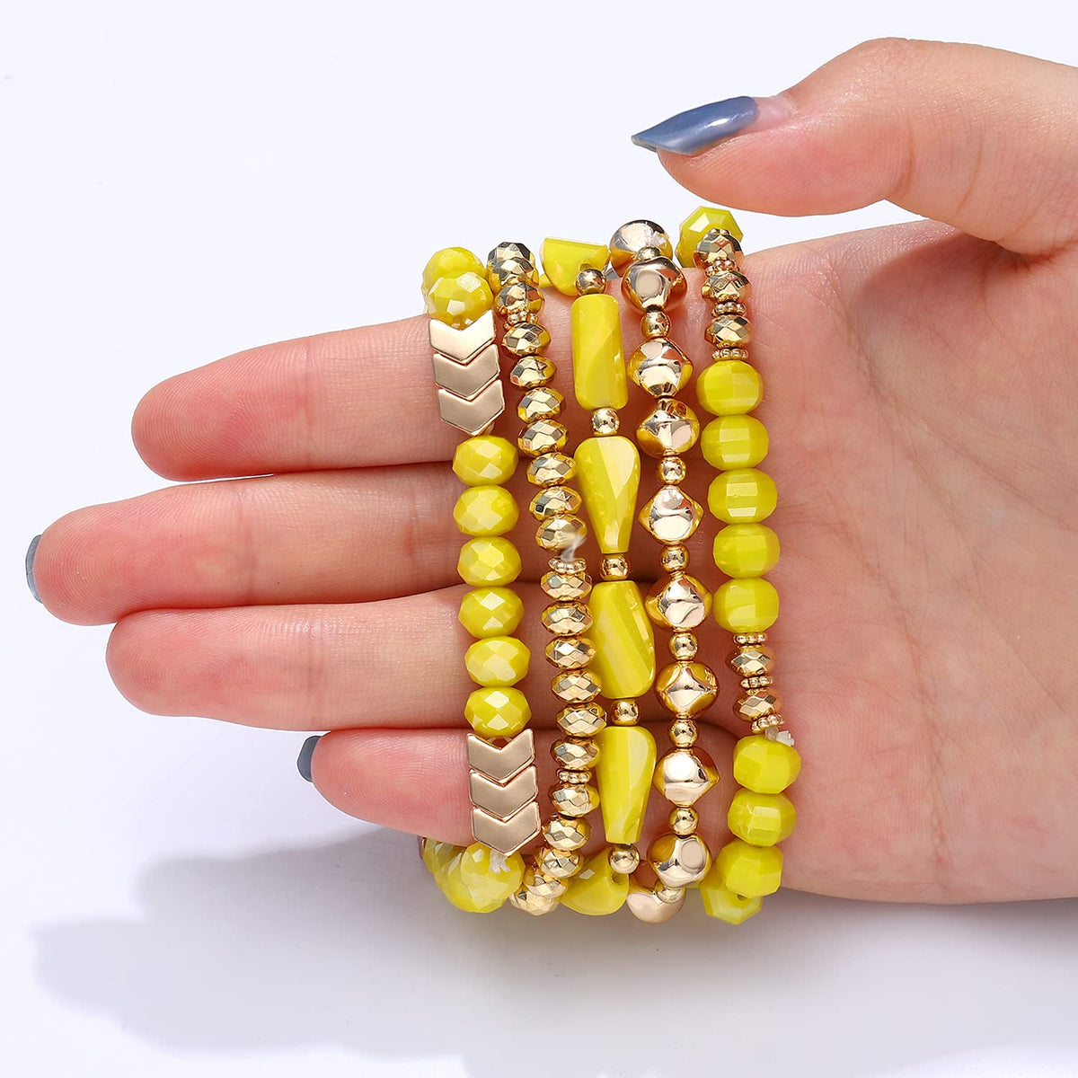 MOLOCH Beaded Bracelet For Woman -Multiple Stackable Layered Bracelets-Rainbow Elastic Stretchy Bracelet- Boho y2k Bracelet-Surfer Beach (yellow)