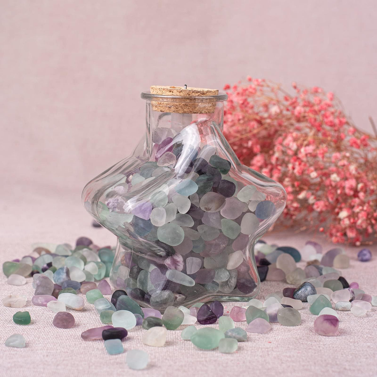 SigMntun Polished Fluorite Crystal Set, 0.4'', 128 Pcs - Handpicked Natural Tumbled Stones and Crystals Bulk for Healing, Reiki, Meditation, Witchcraft and Home Decor