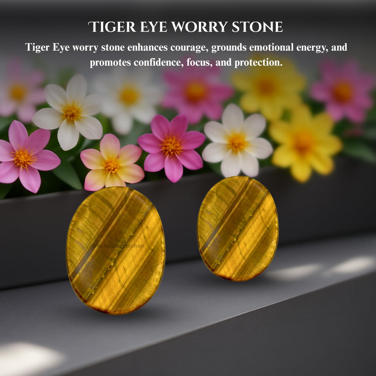 Wholesalegemshop Tiger Eye Thumb Worry Stones Metaphysical Gemstone Crystal Healing Reiki Men Women Gift FENG Shui Positive Energy Love Wellness Palm Stones Wicca Powerful