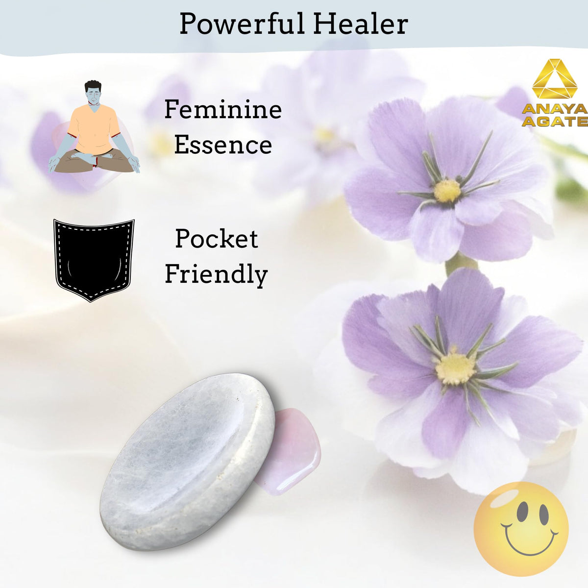 Anaya Agate Blue Calcite Worry Stones Certified Crystal Thumb Worry Stone for Anguish, Relaxing and Soothing Balance Stones for Meditation, Stress Relief Crystals and Healing Stones for Men, Women