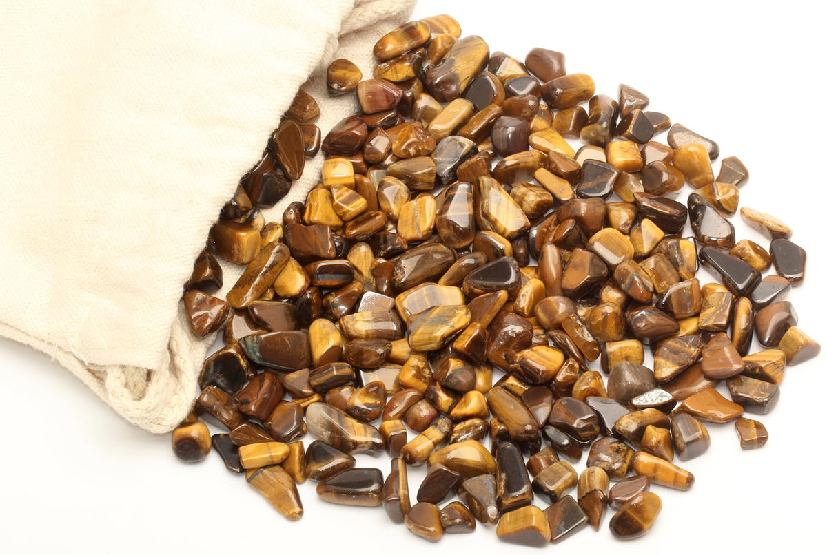 ZenQ 1 lb Tigers Eye Tumbled Stone Chips Crushed Natural Crystal Quartz Pieces