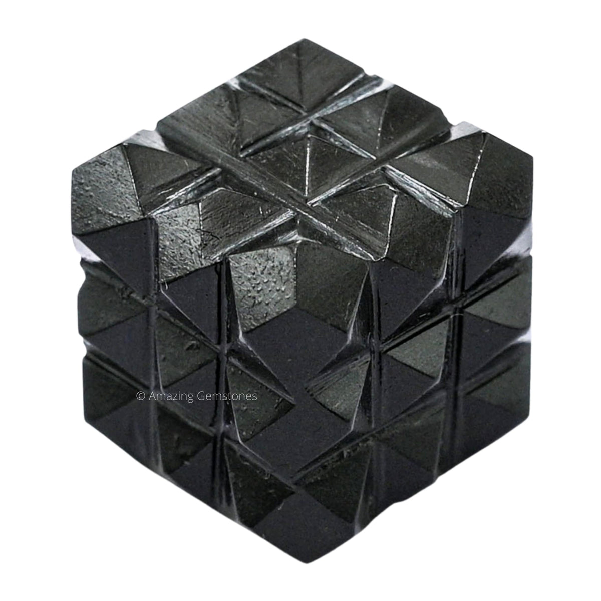 Amazing Gemstone Black Agate Crystal Cube with 54 Pyramid - 1" Mini Lemurian Pyramid Cube Figurine of Natural Stone Pyramid for Meditation, Reiki, Chakra Balancing Vastu Pooja and Crystal Grids