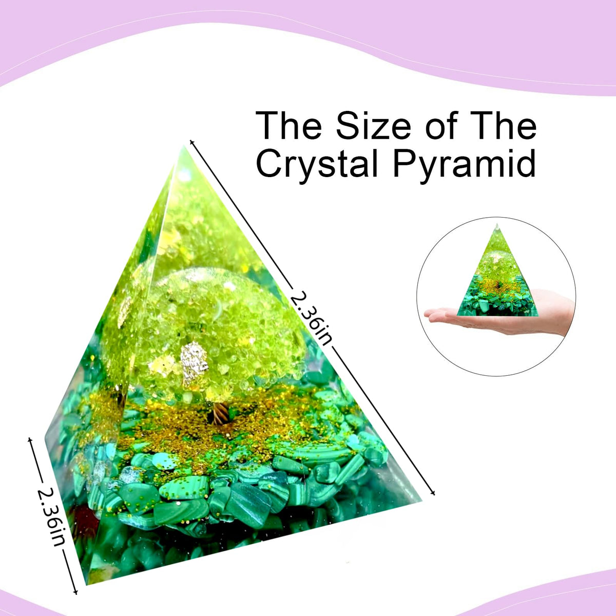 Saefheled Tree of Life Orgone Pyramid,Natural Malachite&Peridot Orgonite Healing Crystal Pyramid,Crystal Stone Positive Reiki Energy Generator Collection Wealth Lucky Meditation Tool(6cm)