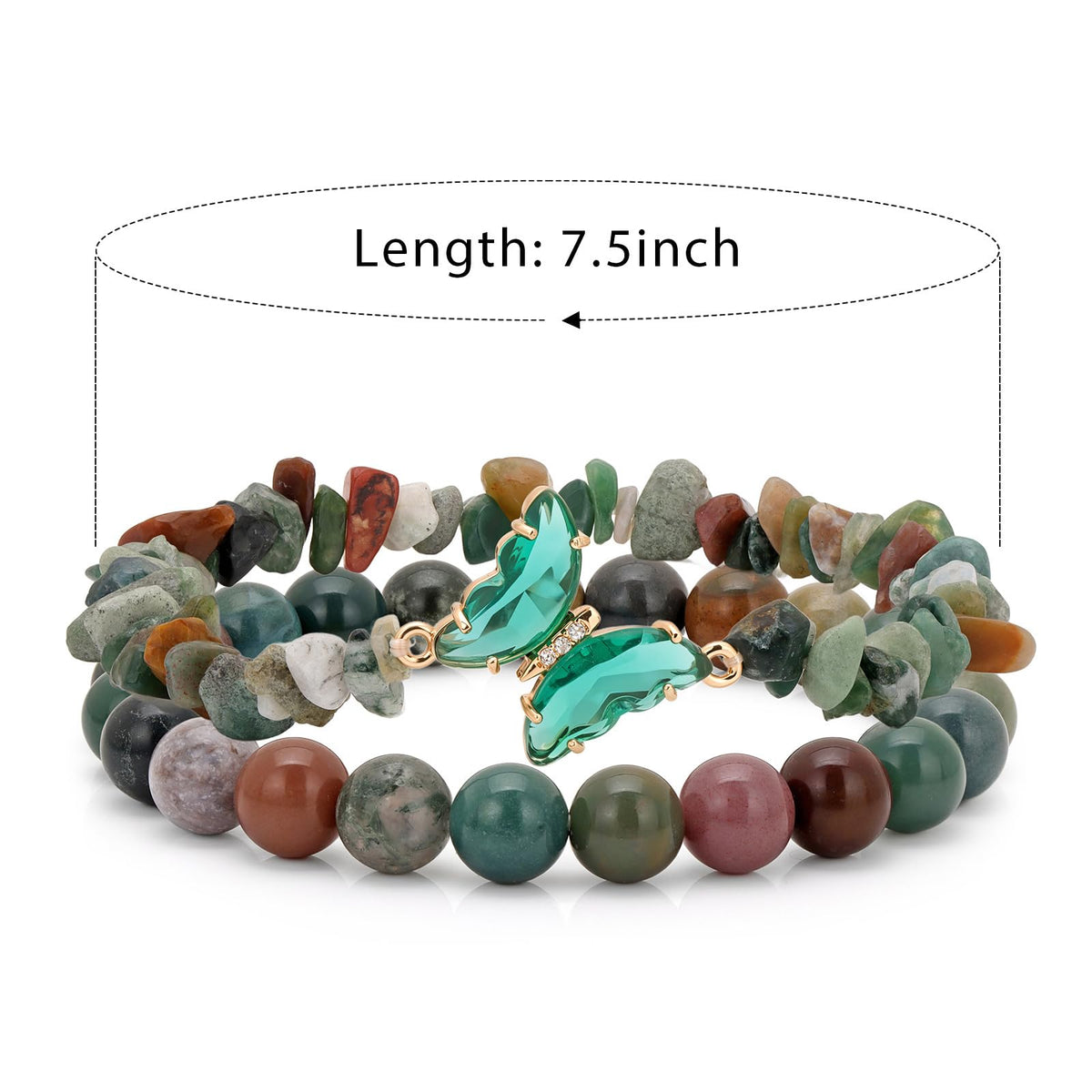 GolbalJew Indian Agate Beaded Bracelet for Women Healing Crystal Stone Beads Stretch Bracelets Butterfly Charms Jewelry Women Gift