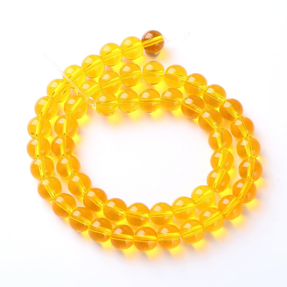 38pcs 10mm Smooth Yellow Crystal Glass Beads Citrine Round Loose Beads for Jewelry Making DIY Bracelet Necklace 15" Energy Healing Power Stone Beads