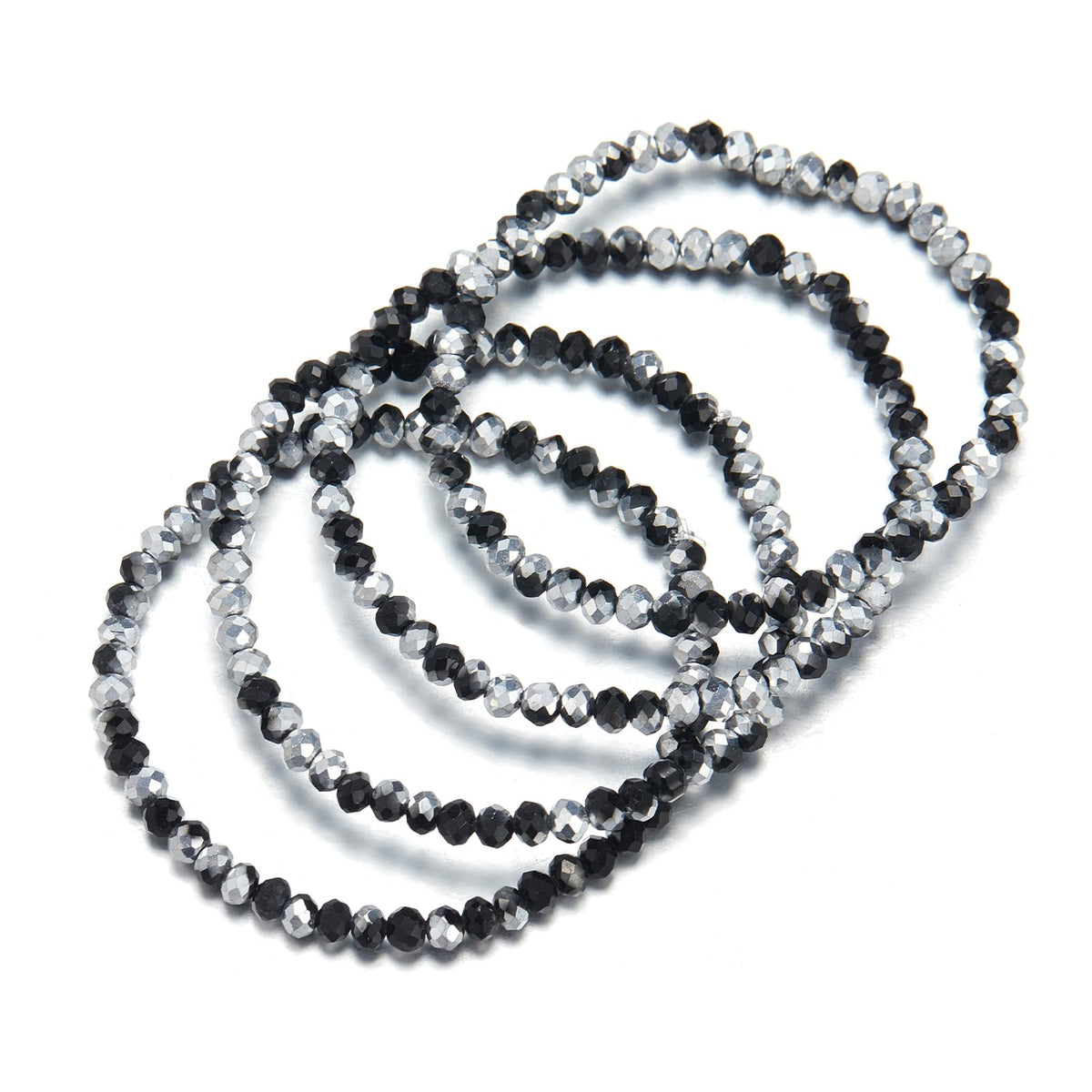Noessla Beaded Boho Stretch Bracelet Colorful Stackable Crystal Beads Bracelets Trendy Costume Jewelry Mothers Day Gifts for Women(Black and Silver)