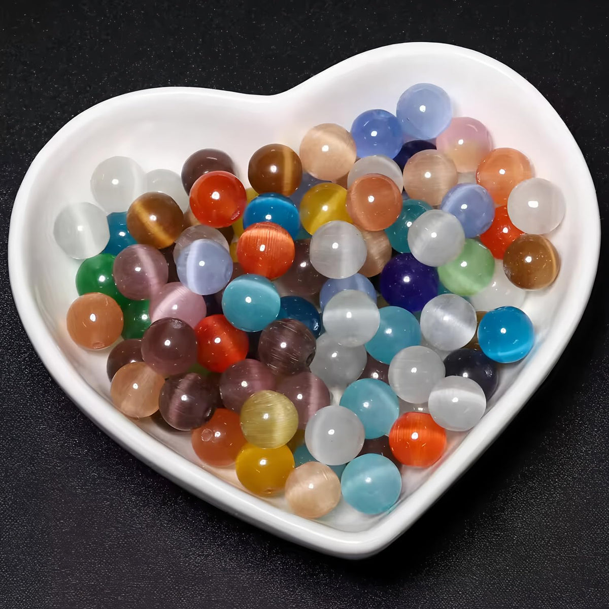 HAAMIIQII 8mm Light Blue Cat Eye Glass Round Crystal Stone Loose Gemstone Beads for Jewelry Making Bracelets Necklaces Earrings Crafts (45-50pcs)