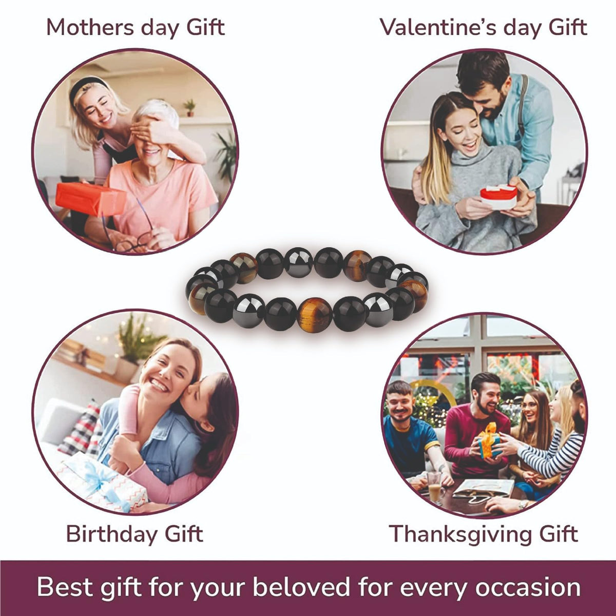 Triple Protection Bracelet for Men Women | Black Tourmaline Obsidian Hematite 8mm Beaded Bracelet | Anxiety Relief Chakra Healing Gemstone Crystal Gift