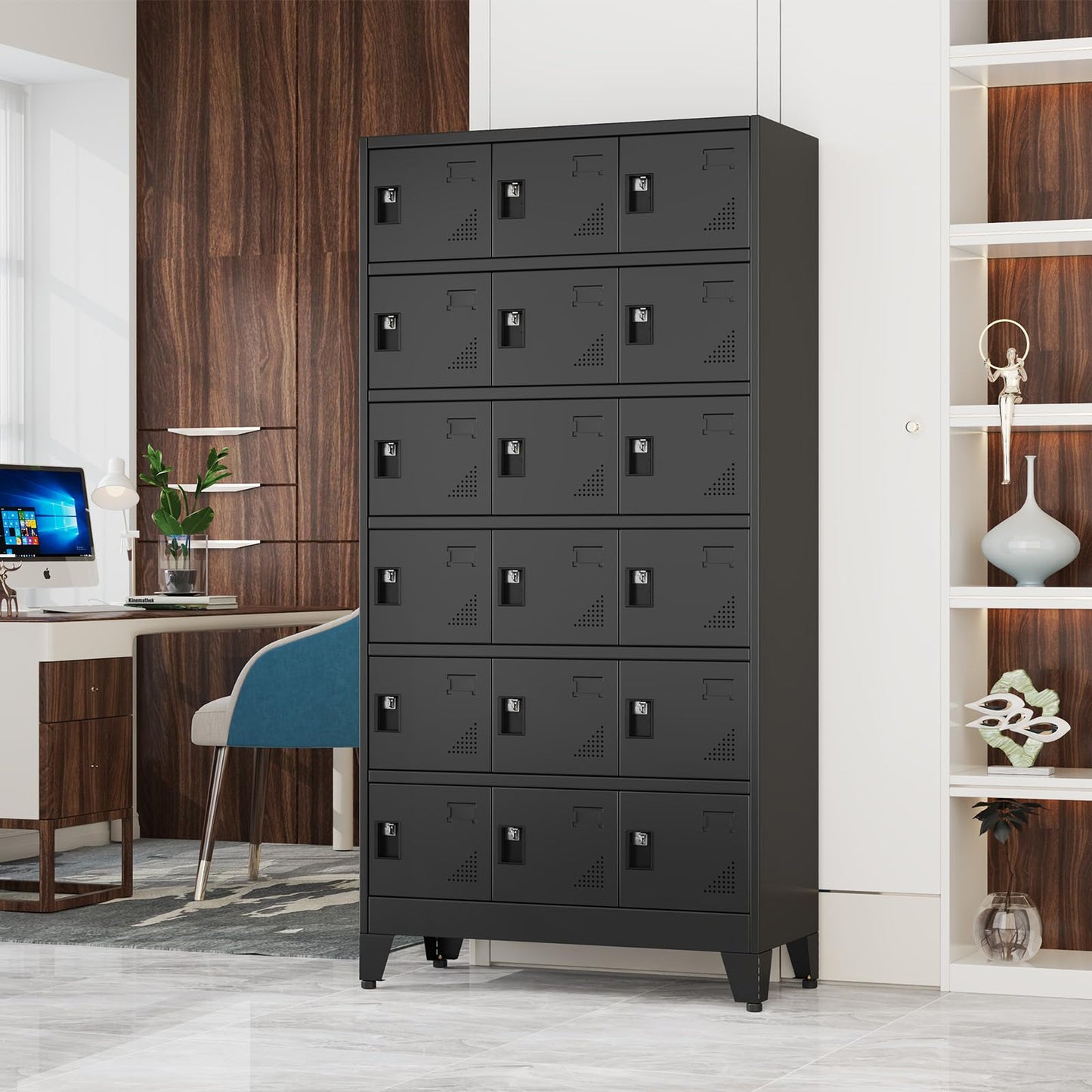 Lusiwry Metal Lockers for Employees-18 Doors Storage Locker with Shelves and Lockable Steel Cabinet for School,Gym,Office,Staff,Assembly Required,Black