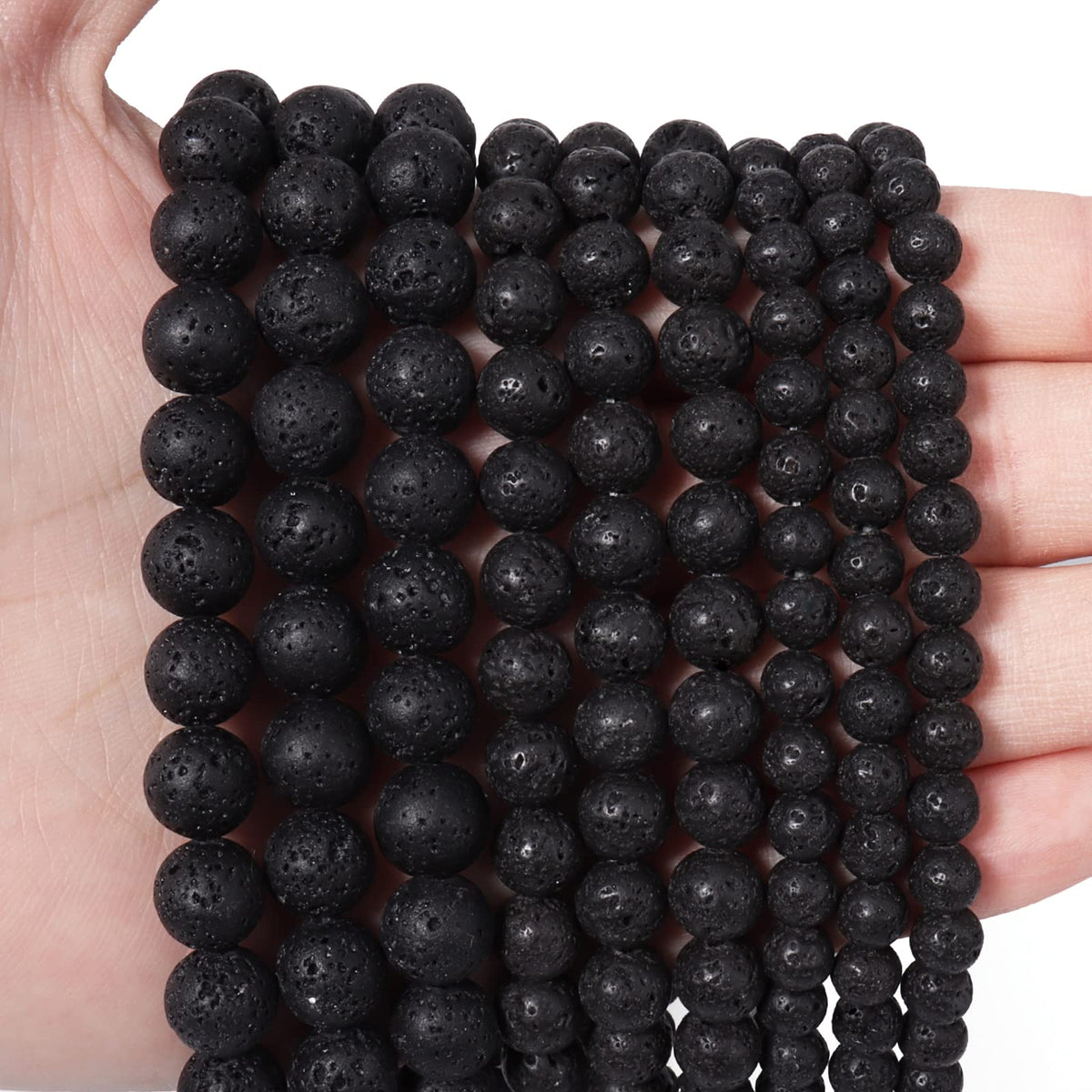 60pcs 6mm Natural Stone Beads Black Lava Beads Energy Crystal Healing Power Gemstone for Jewelry Making, DIY Bracelet Necklace