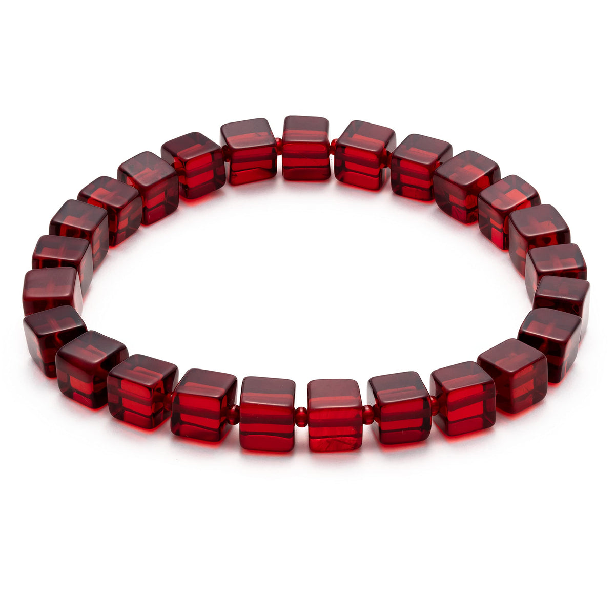 Amber by Mazukna Natural Red Baltic Amber Bracelet for Women and Men – Stretch Wristband with Polished Cube Beads, Lightweight Unisex Jewelry Gift for Daily and Casual Wear (Red)