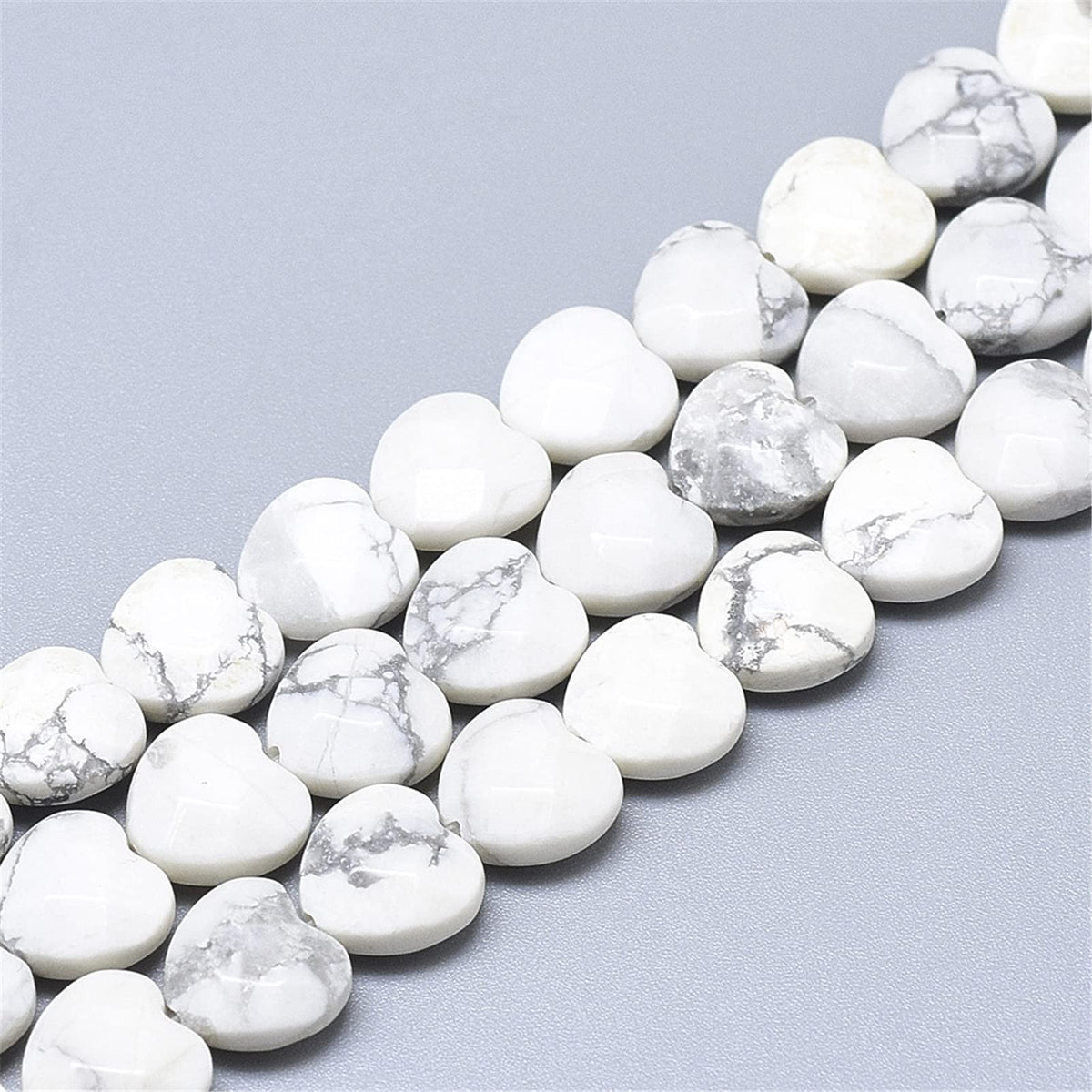 Fashewelry 18pcs Faceted Heart Natural Howlite Stone Beads Tumbled Chakra Gemstone Beads Crystal Healing Drilled Loose Beads for Earring Bracelet Necklace Jewelry Making, 10x10mm