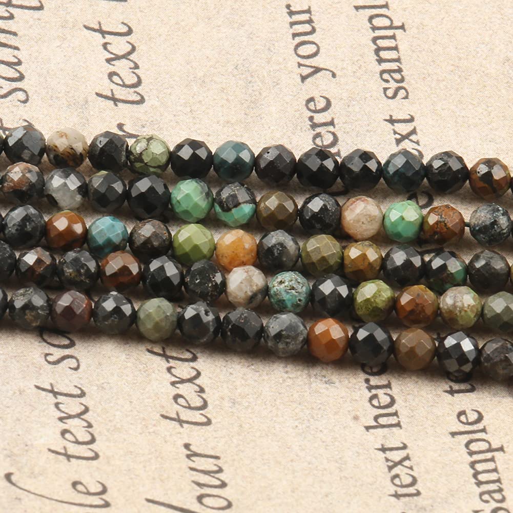 Song Xi 180pcs 2mm Natural African Turquoise Gemstone Beads Faceted Round Loose Stone Beads for Jewelry Making