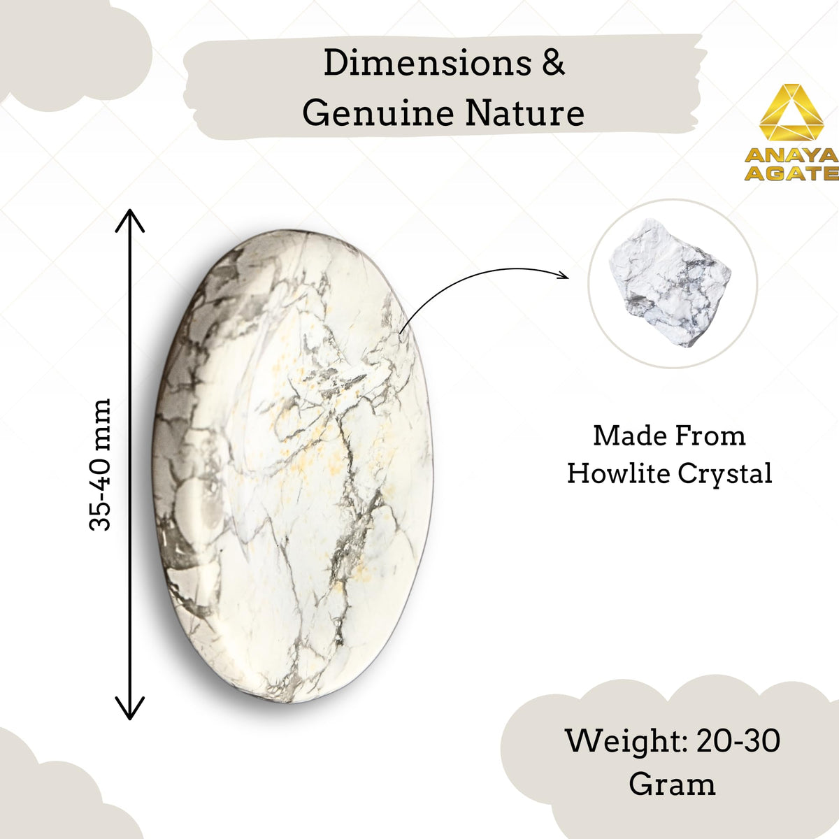 Anaya Agate Howlite Worry Stones Certified Crystal Thumb Worry Stone for Anguish, Relaxing and Soothing Balance Stones for Meditation, Stress Relief Crystals and Healing Stones for Men, Women
