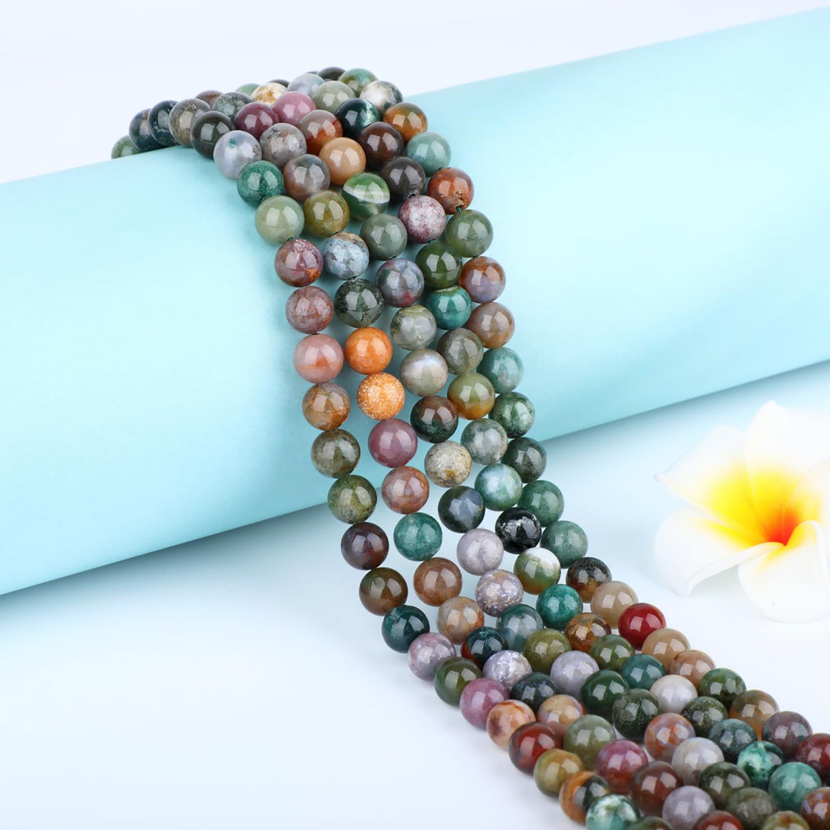 CMBYN Natural Stone Beads Round Genuine Real Stone Beading Strand Loose Gemstones DIY Smooth Bead for Bracelet Necklace Earrings Jewelry Making (Indian Agate, 8mm 45 Pieces)