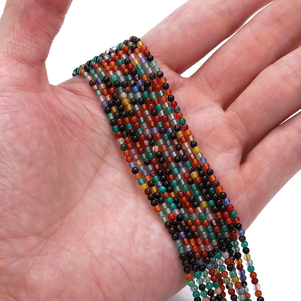 BEADIA Natural Colorful Agate Stone Round Loose Semi Gemstone Beads for Jewelry Making 2-2.5mm 38cm/Strand