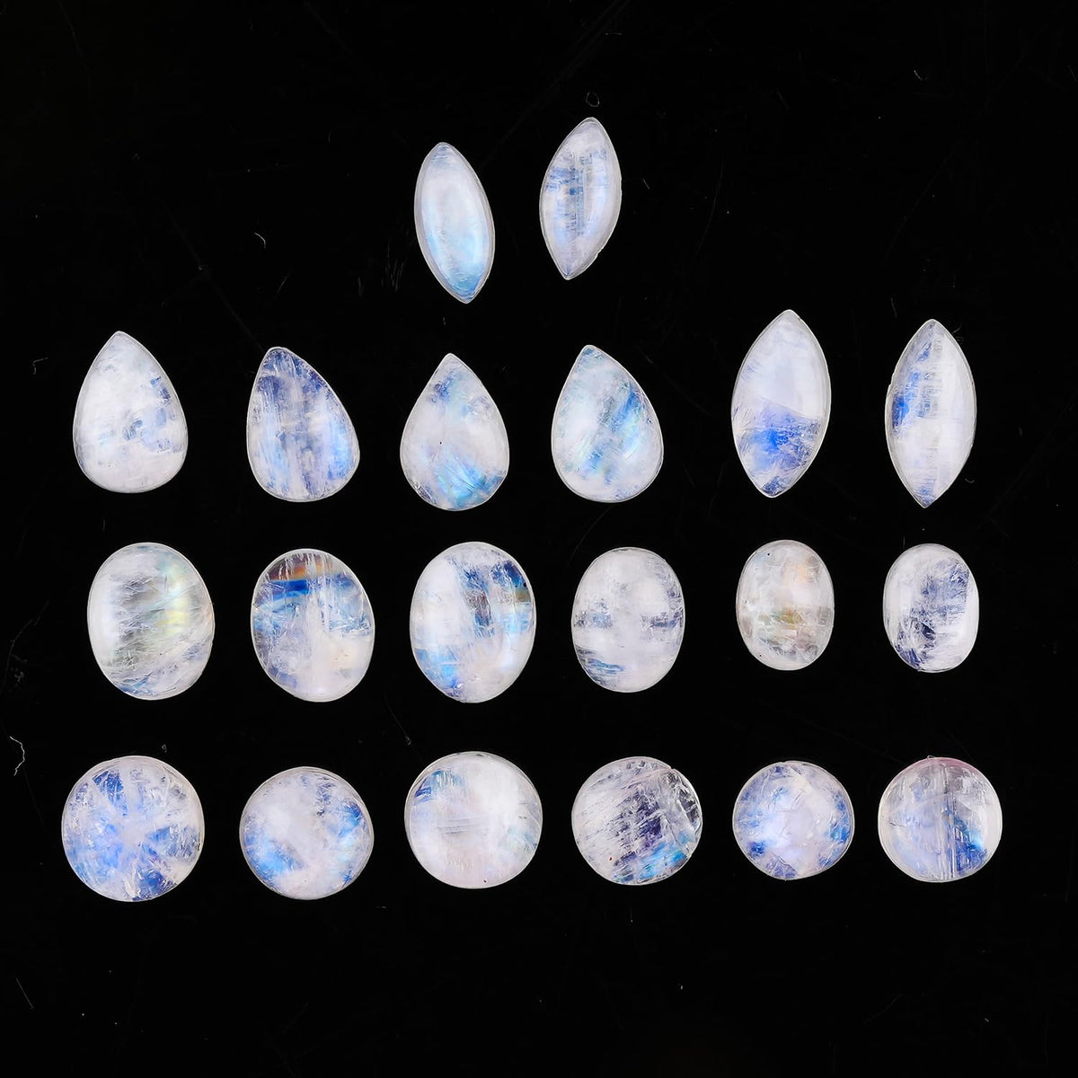 ColouredRocks 20pcs RAINBOW MOONSTONE (5-8 mm) Natural Cabochon Mix Shape Crystals, Loose Gemstone, Wholesale Polished Supply, Jewelry Making, DIY Craft, Gem Collection