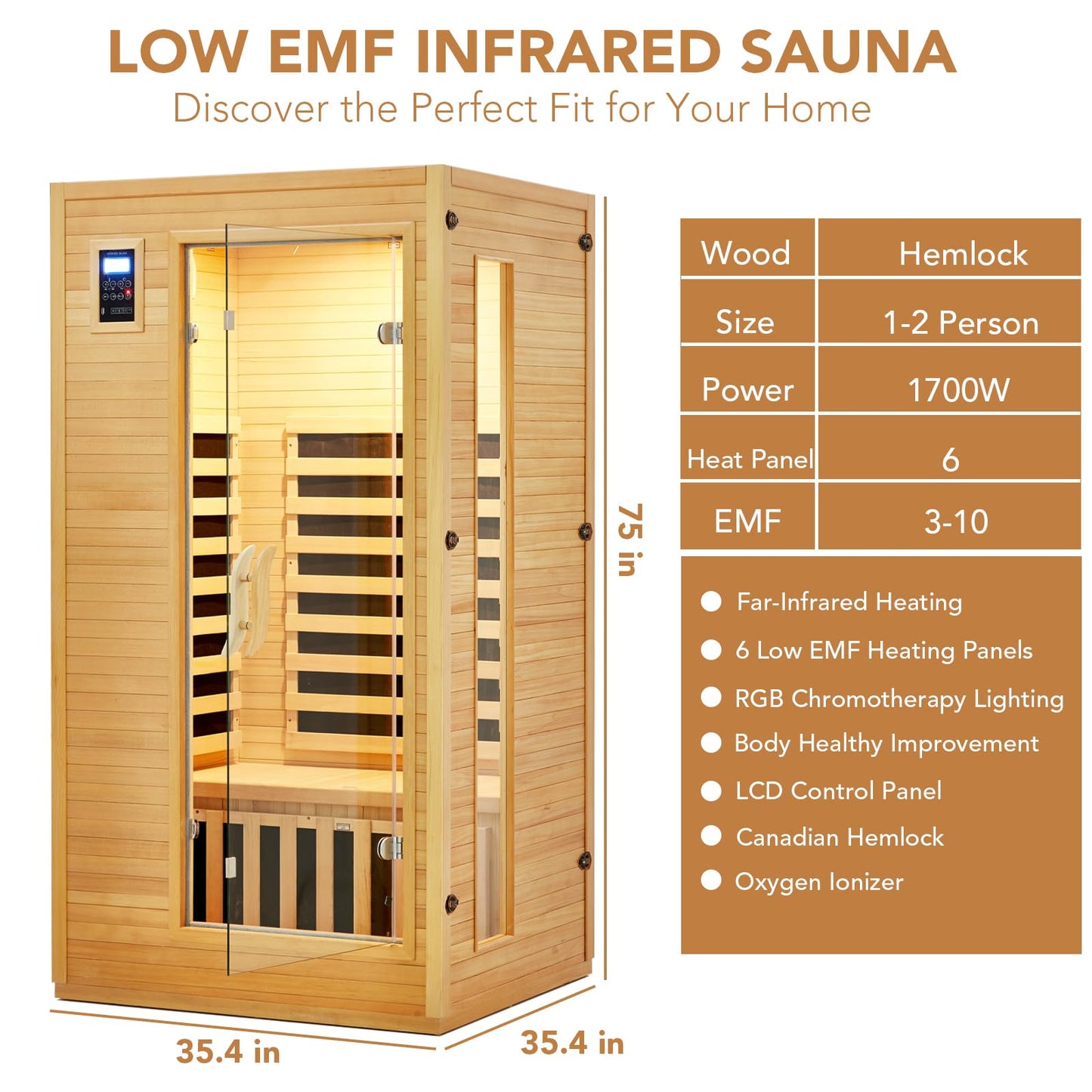 Garvee 2024 Upgrade 1 to 2 Person Sauna, 6 Heating Plate Infrared Physical Therapy Wooden Dry Steam Sauna, Low EMF, MP3 Auxiliary Connection, Dual Controls Inside and Outside Fits, Home Spa Day Use