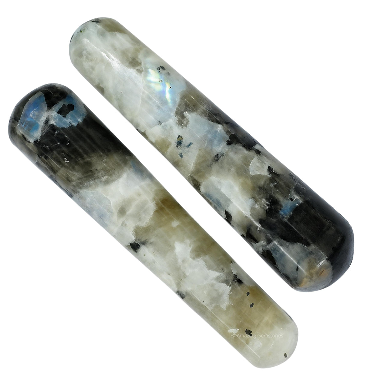 Amazing Gemstone Rainbow Moonstone Crystal Wand Massage Stick - Pelvic Wand Gua Sha for Adults - Crystals and Healing Stones Massage Wands for Adults Gifts (Smooth)