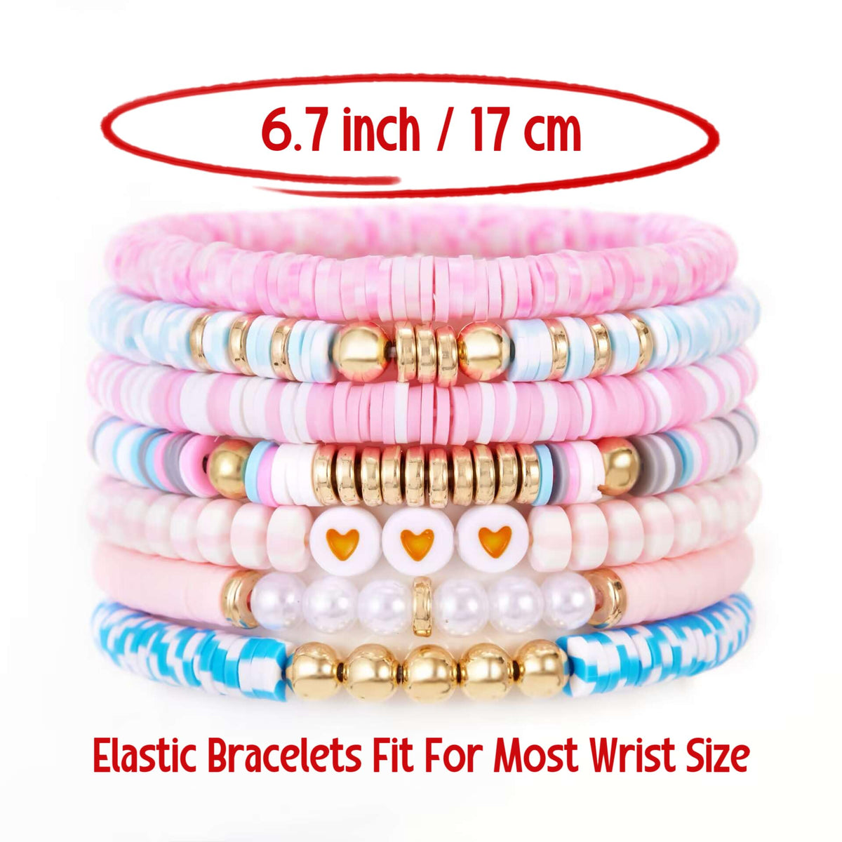 YEOSMINE Boho Heishi Clay Beaded Stretch Bracelets Stack For Women, Preppy Teens Friendship Gold Bracelets Cute Beach Surfer Accessories Bulk Set Trendy Fashion Jewelry